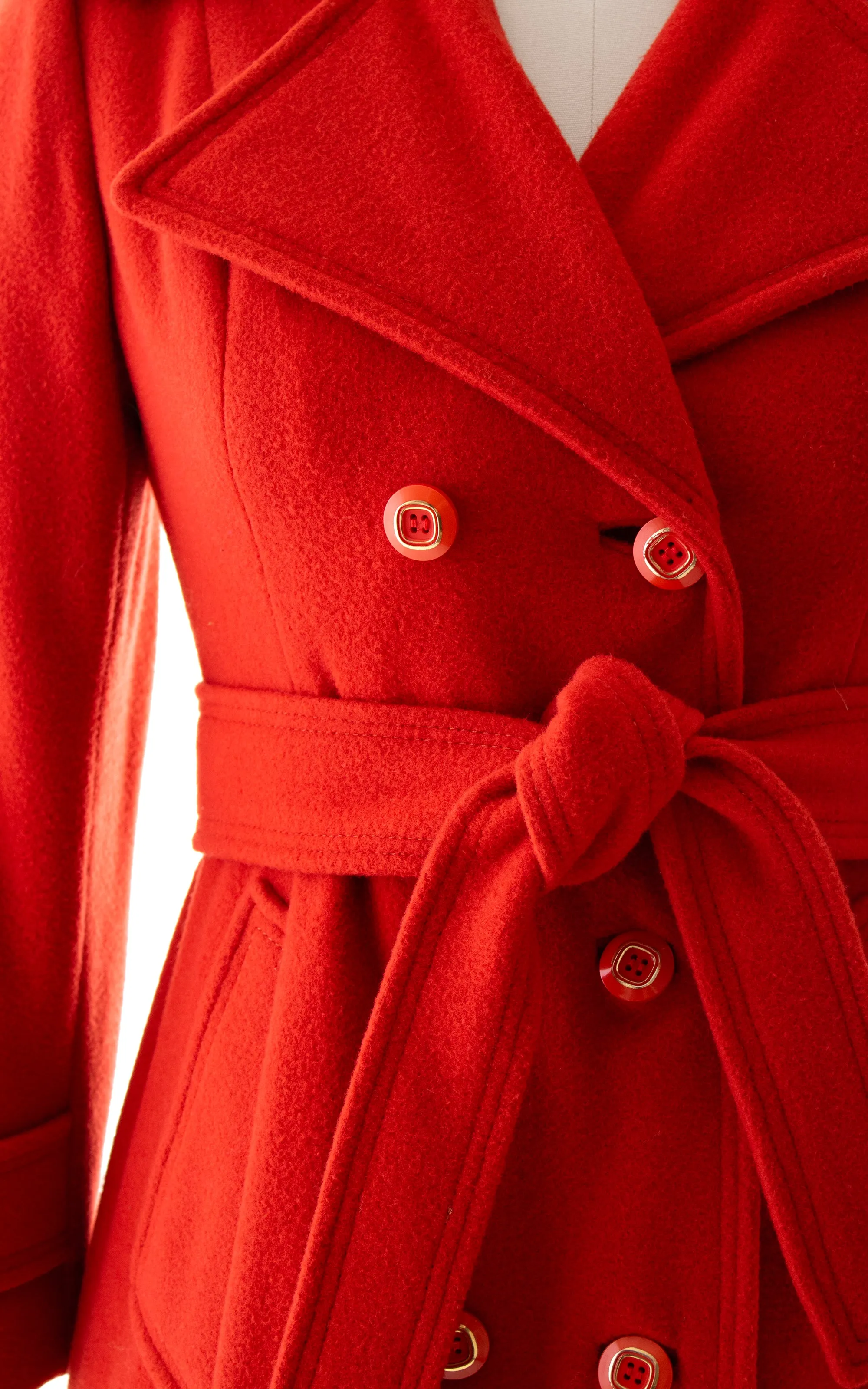 1970s DEADSTOCK Red Wool Belted Trench Coat | x-small/small