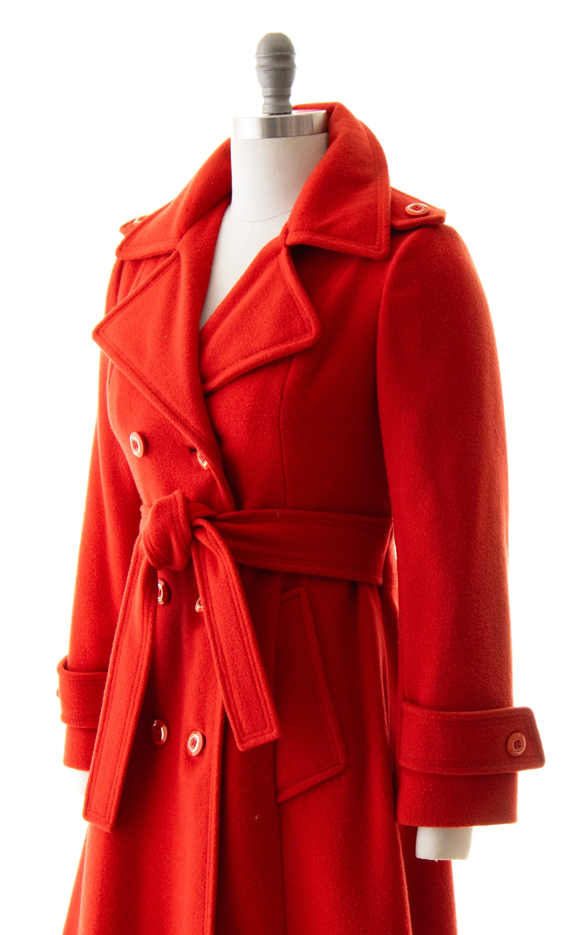 1970s DEADSTOCK Red Wool Belted Trench Coat | x-small/small