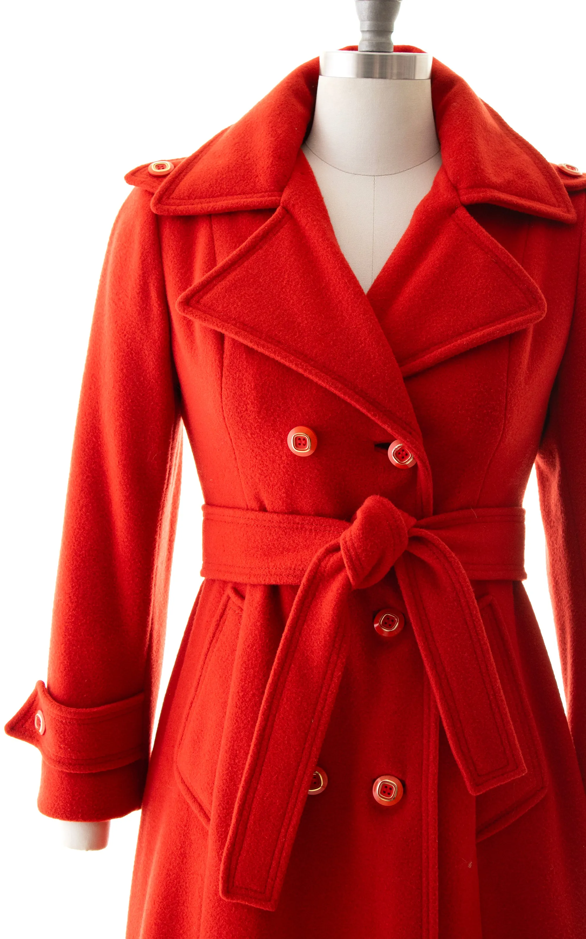 1970s DEADSTOCK Red Wool Belted Trench Coat | x-small/small