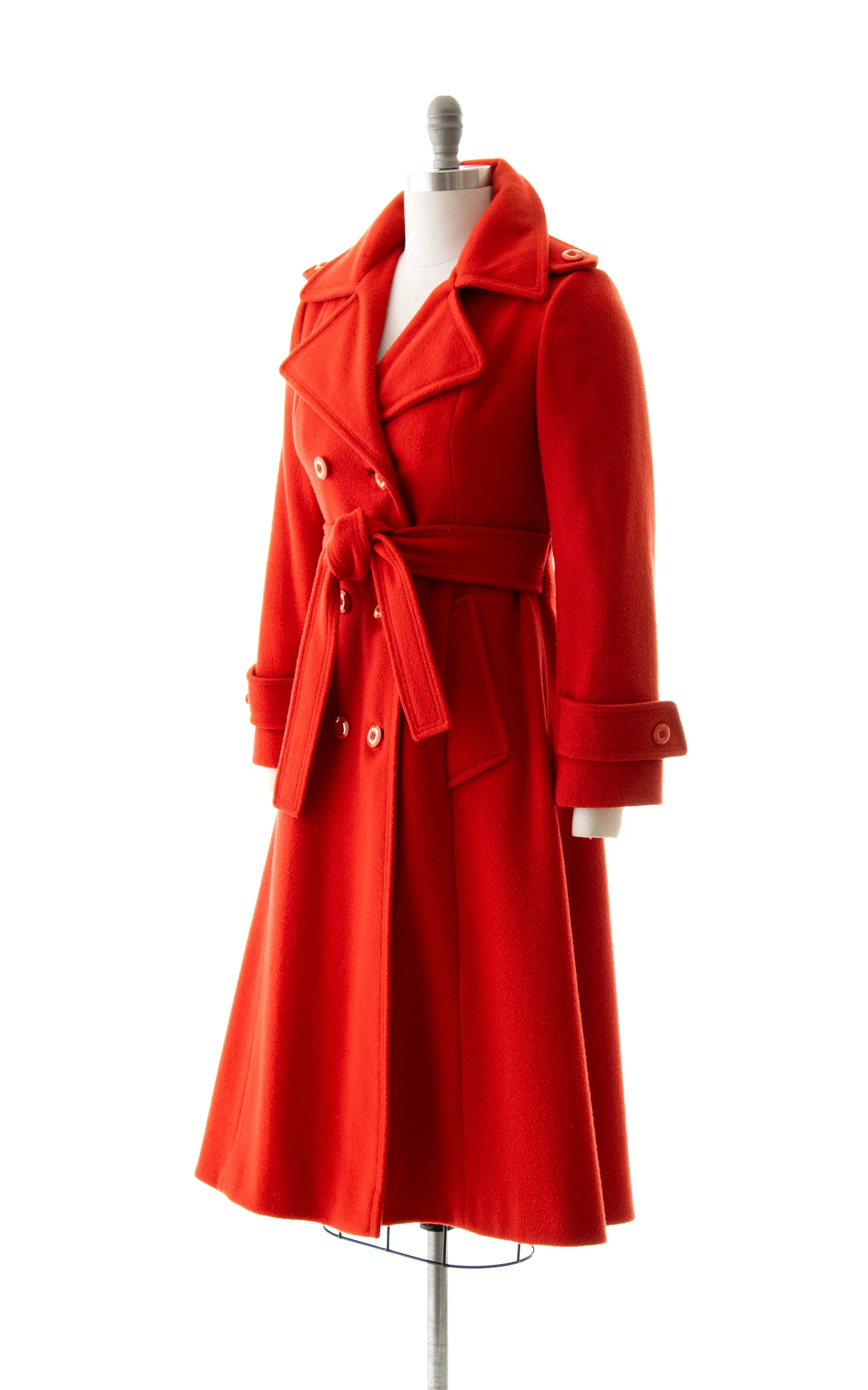 1970s DEADSTOCK Red Wool Belted Trench Coat | x-small/small