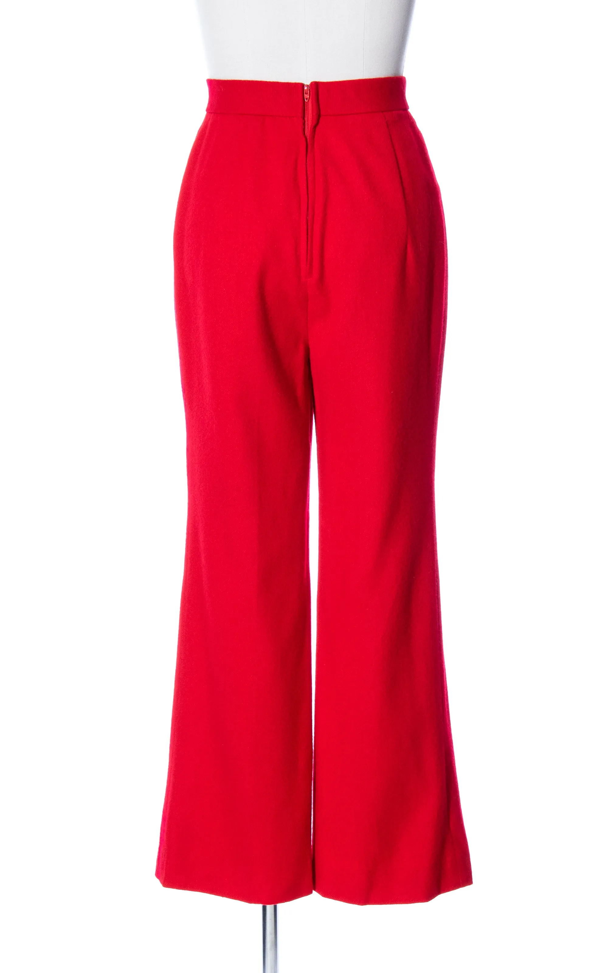 1970s Red Wool Bell Bottom Pants | x-small