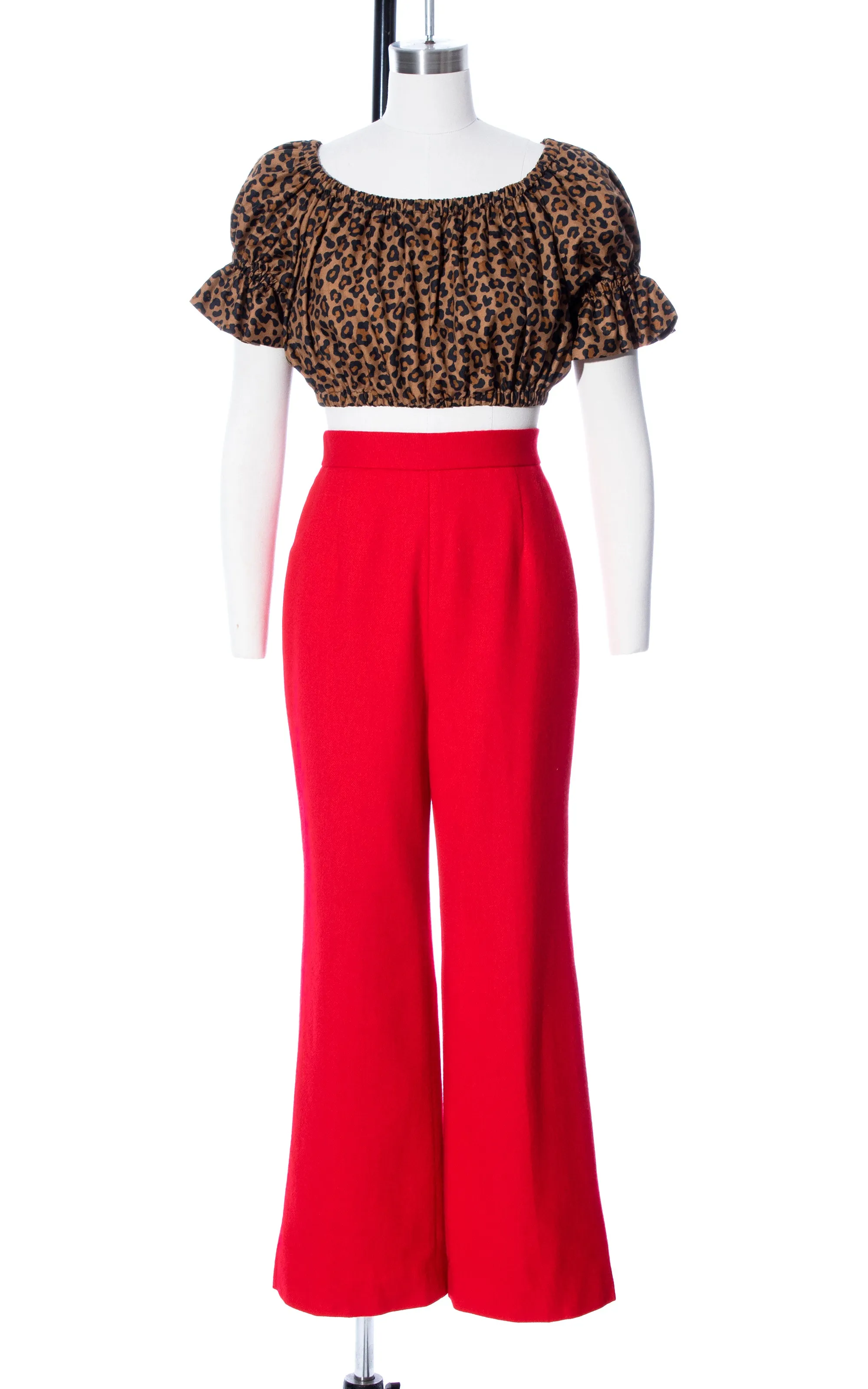 1970s Red Wool Bell Bottom Pants | x-small