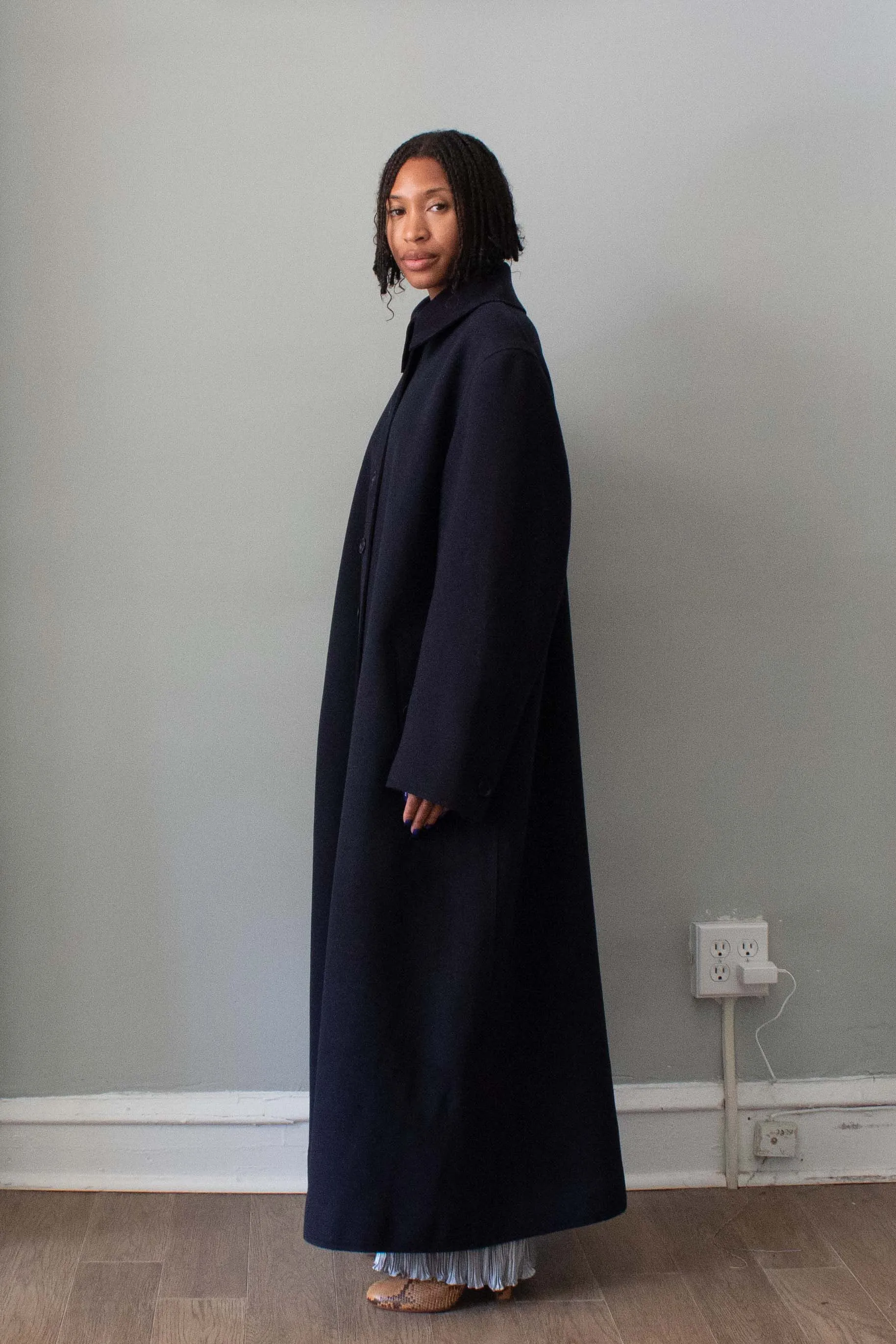Alaa Navy Blue Wool Trench Coat