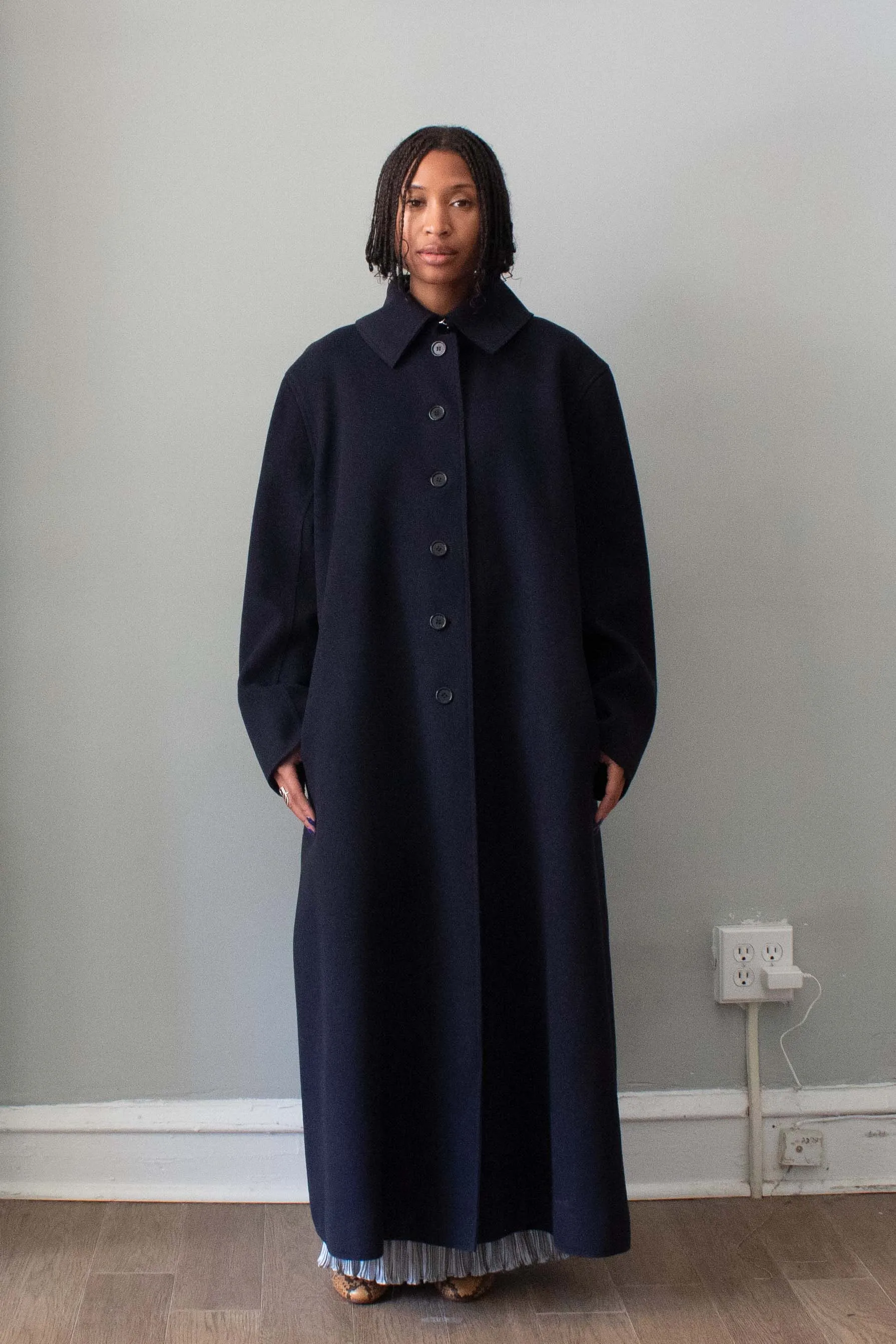 Alaa Navy Blue Wool Trench Coat