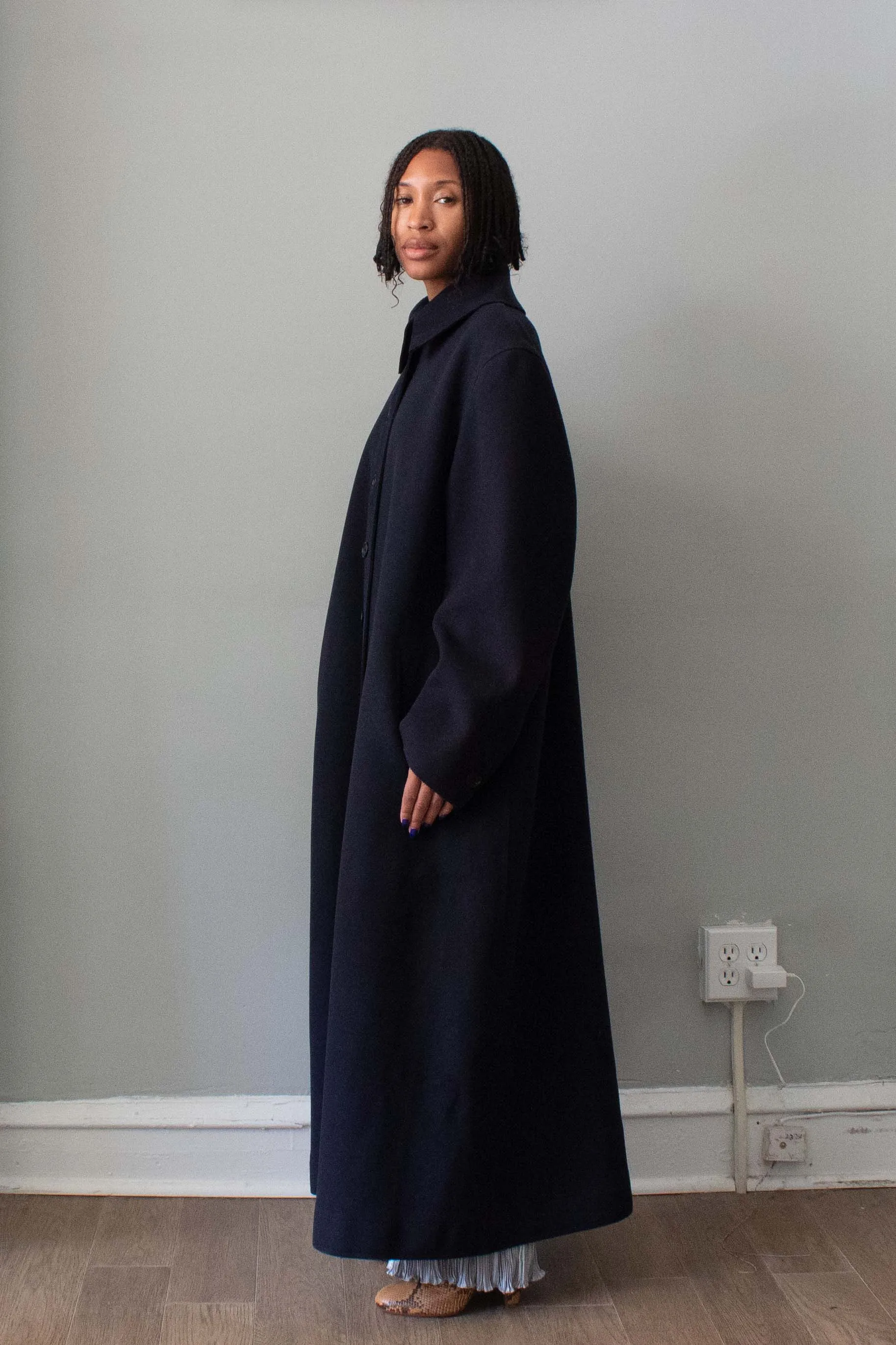 Alaa Navy Blue Wool Trench Coat