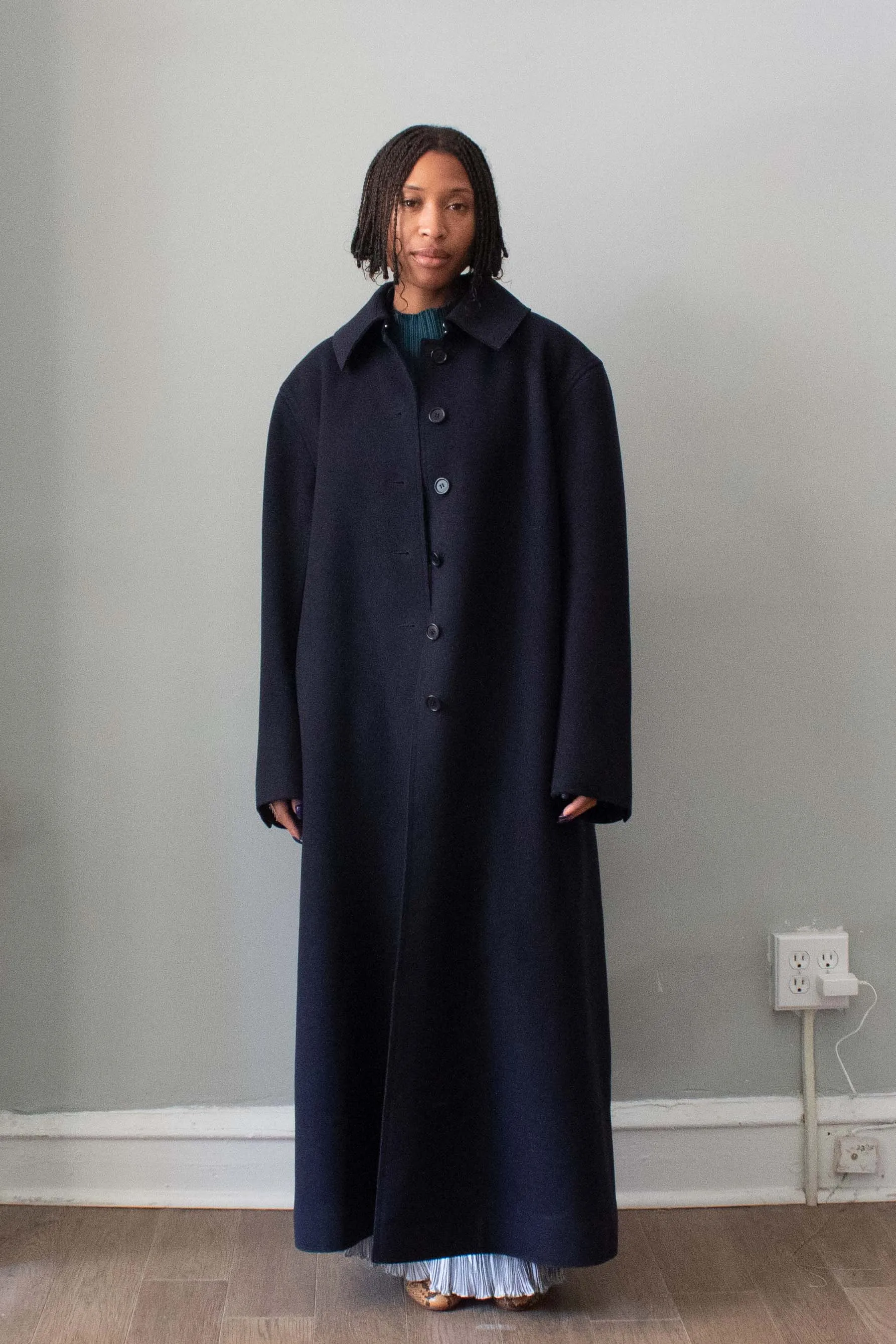 Alaa Navy Blue Wool Trench Coat