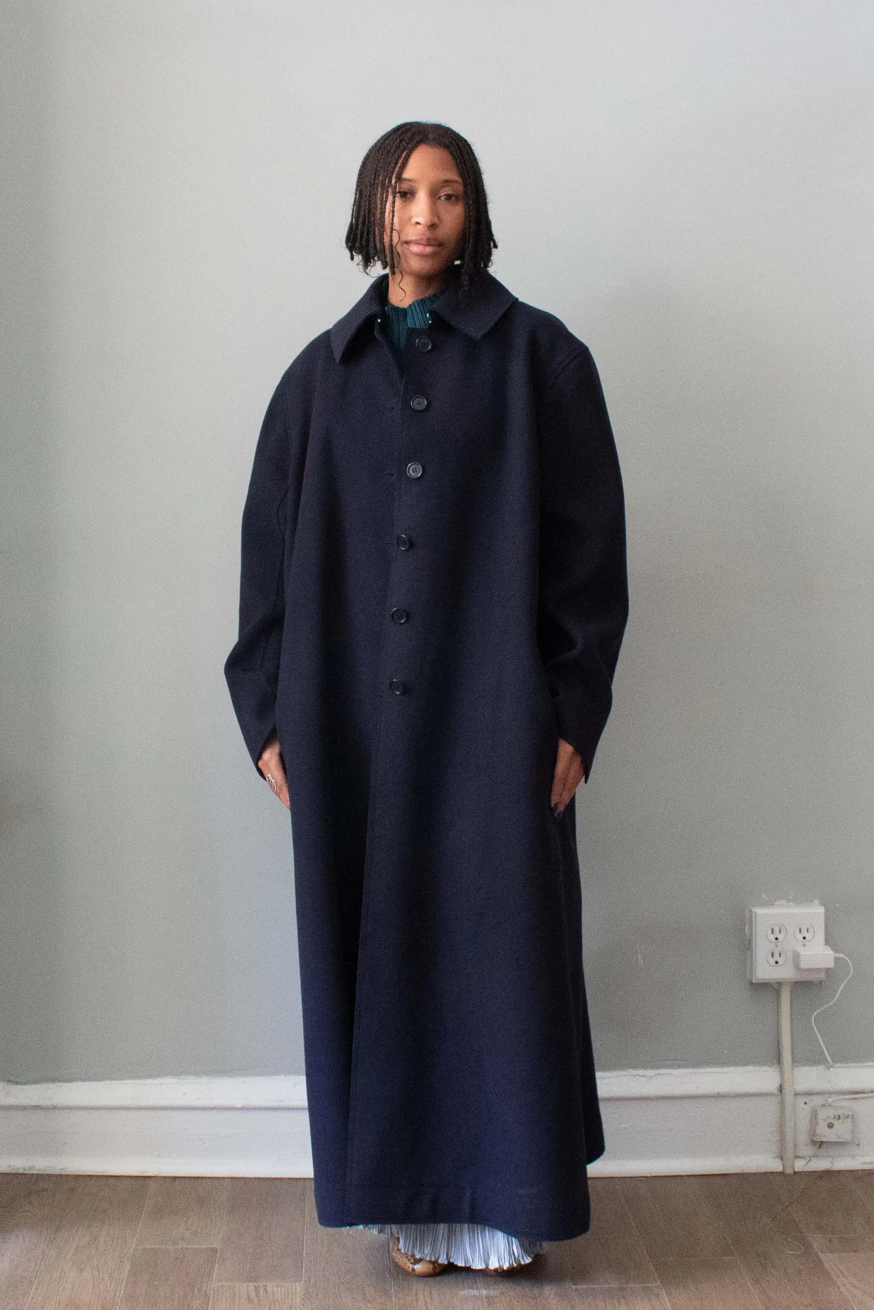 Alaa Navy Blue Wool Trench Coat