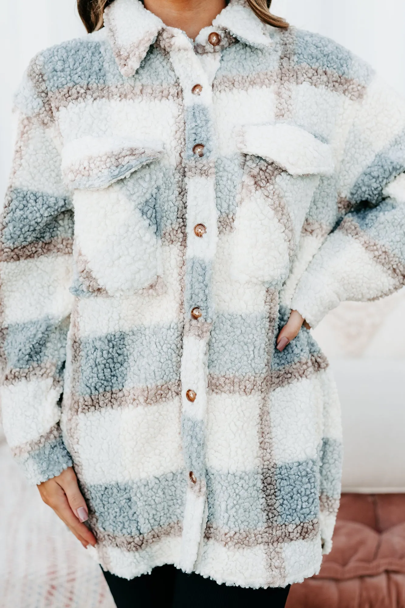 Slate-Color Sherpa-Lined Plaid Shacket – Alpine Escape Collection