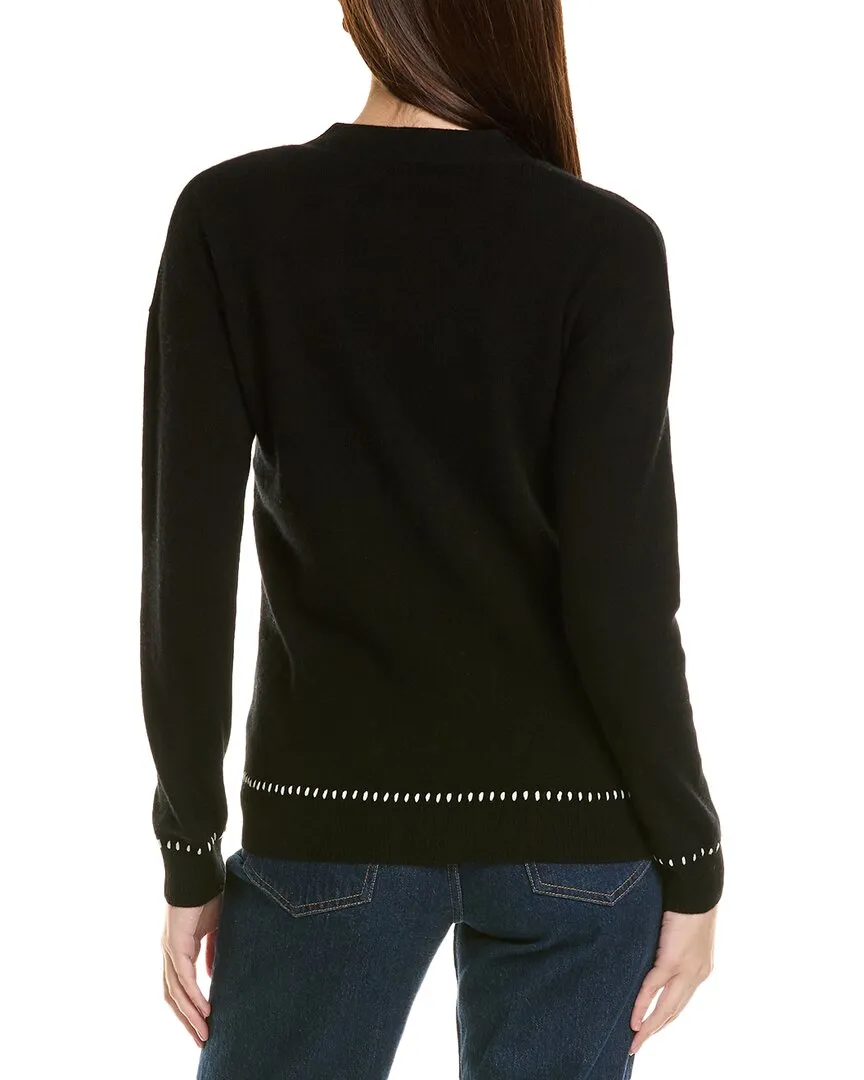 Amicale Cashmere Whipstitch V-Neck Cashmere Cardigan