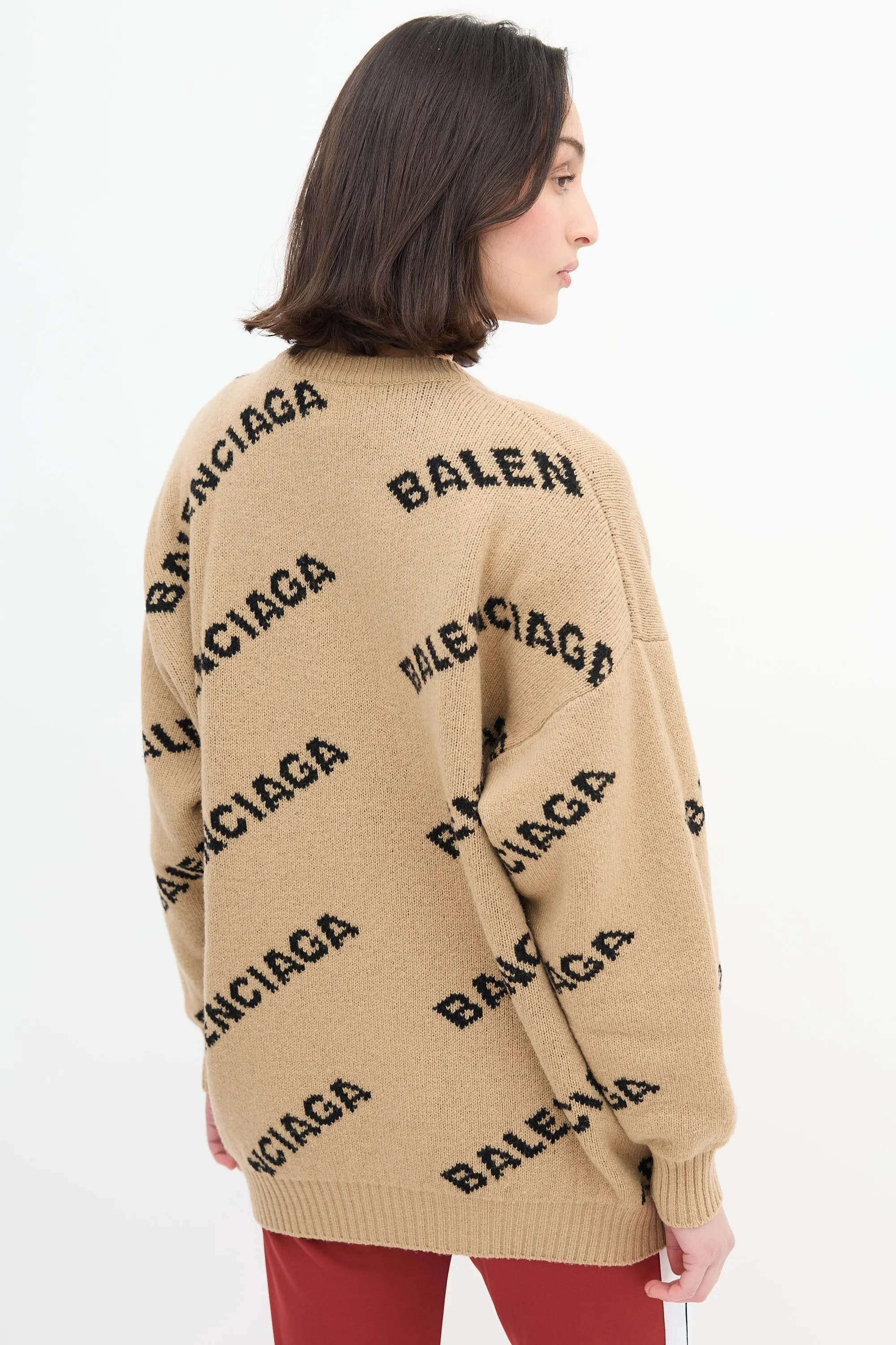 Beige & Black Reversible Allover Logo Sweater