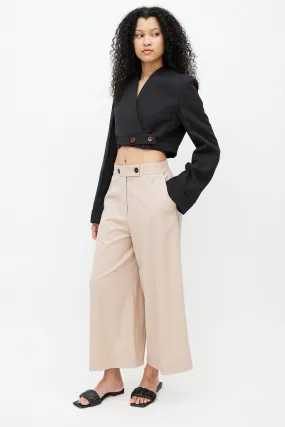 Beige Wool Wide Leg Trouser