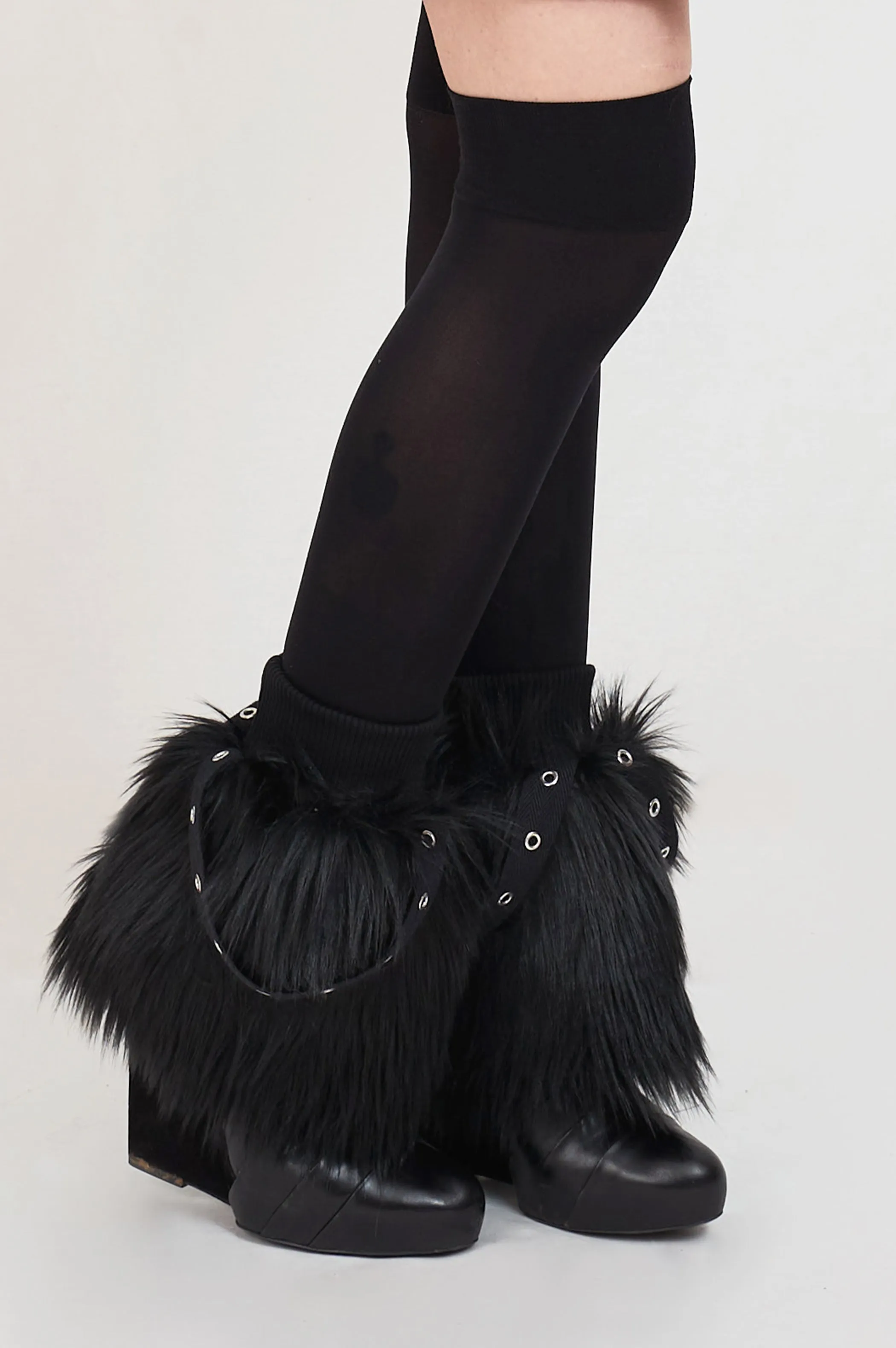 black fur short legwarmers