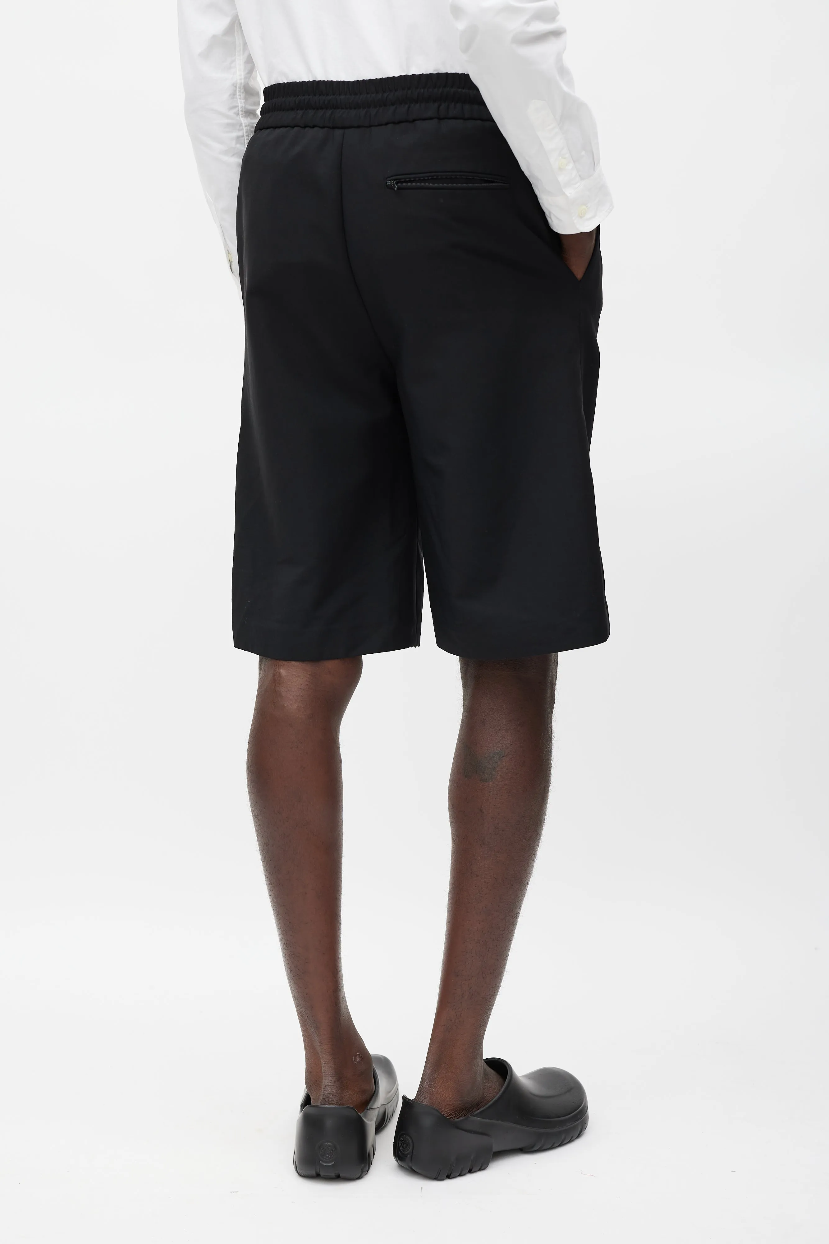 Black Wool Wide Leg Short