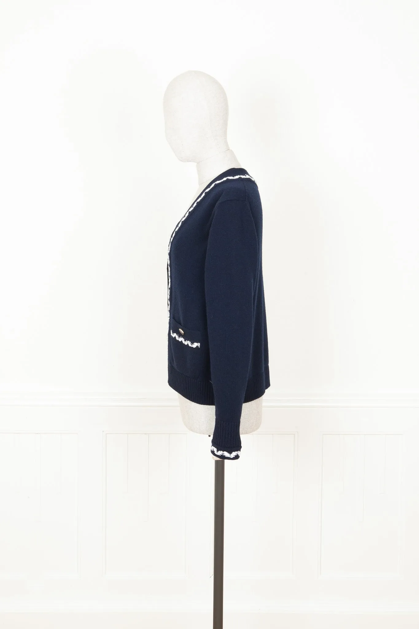 CHANEL 2021 Patch Pocket Knit Cardigan Navy