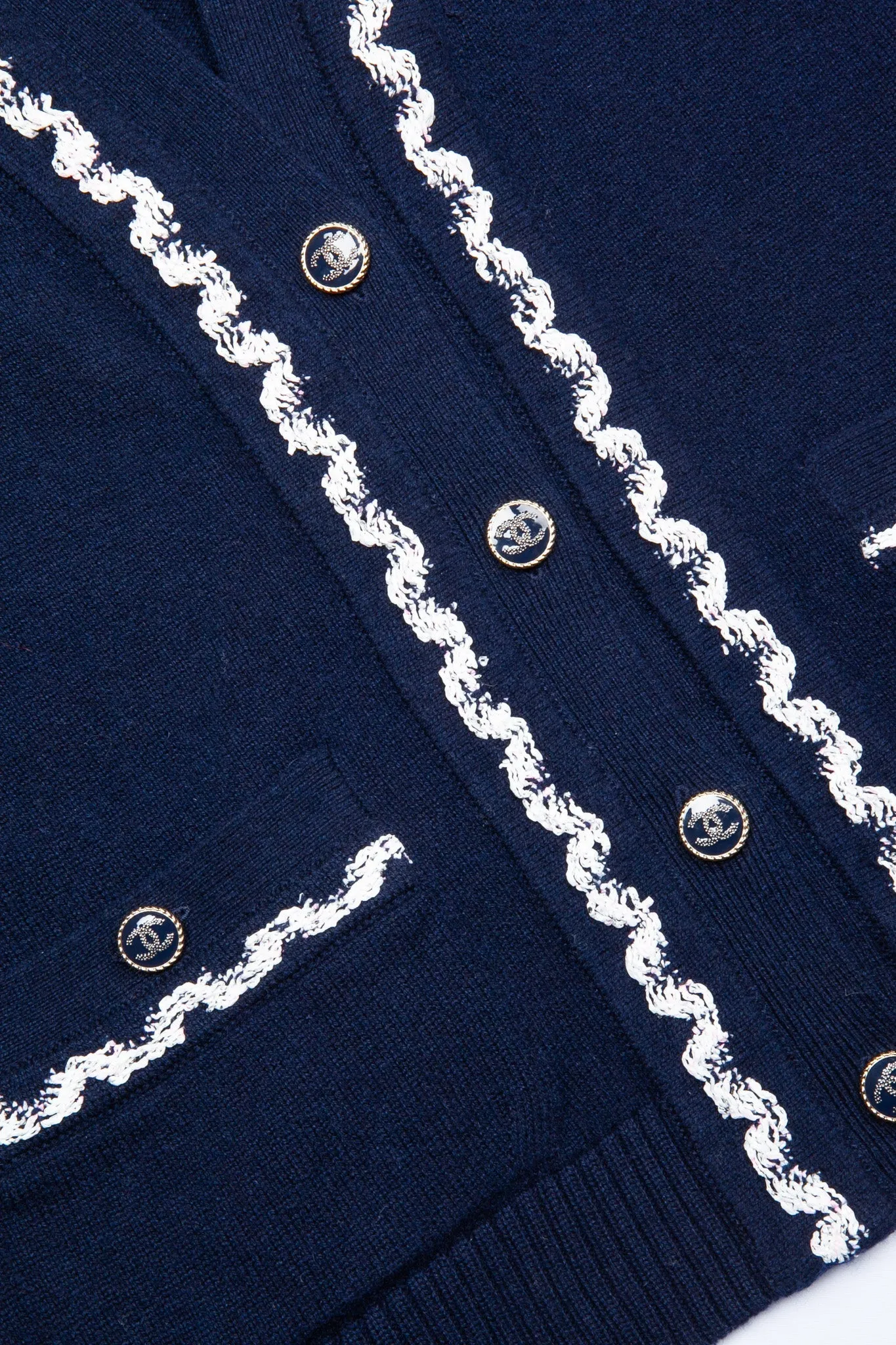 CHANEL 2021 Patch Pocket Knit Cardigan Navy