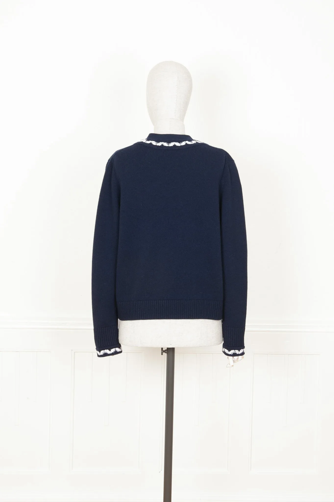 CHANEL 2021 Patch Pocket Knit Cardigan Navy