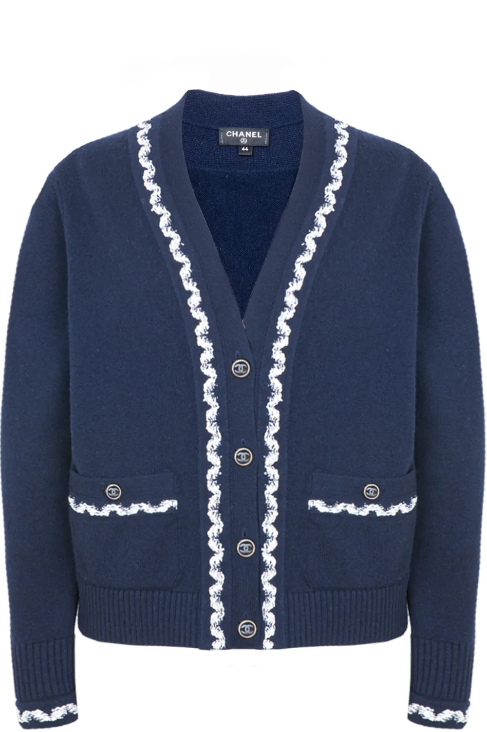 CHANEL 2021 Patch Pocket Knit Cardigan Navy