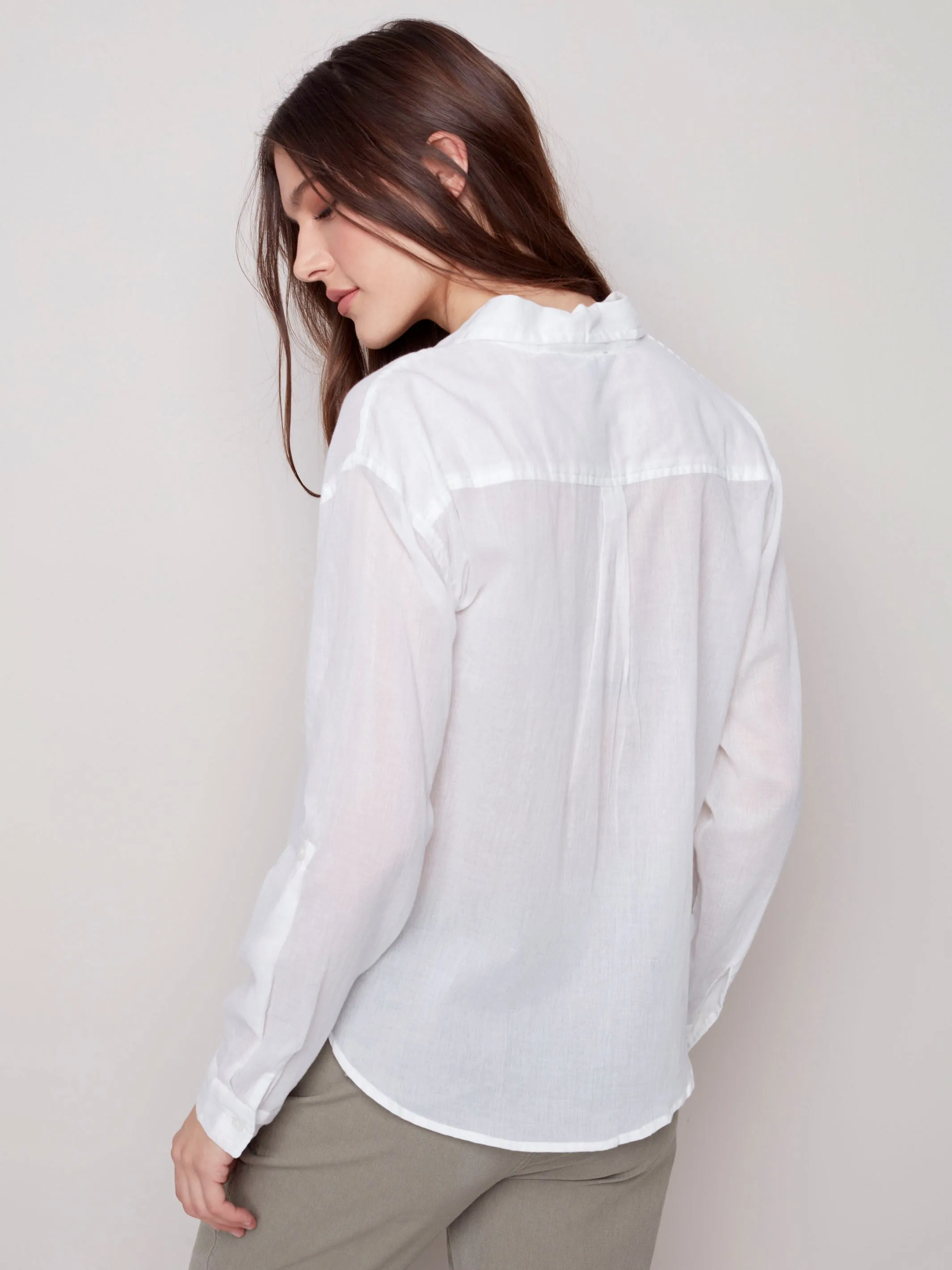 Cotton Voile Button-Down Shirt - White