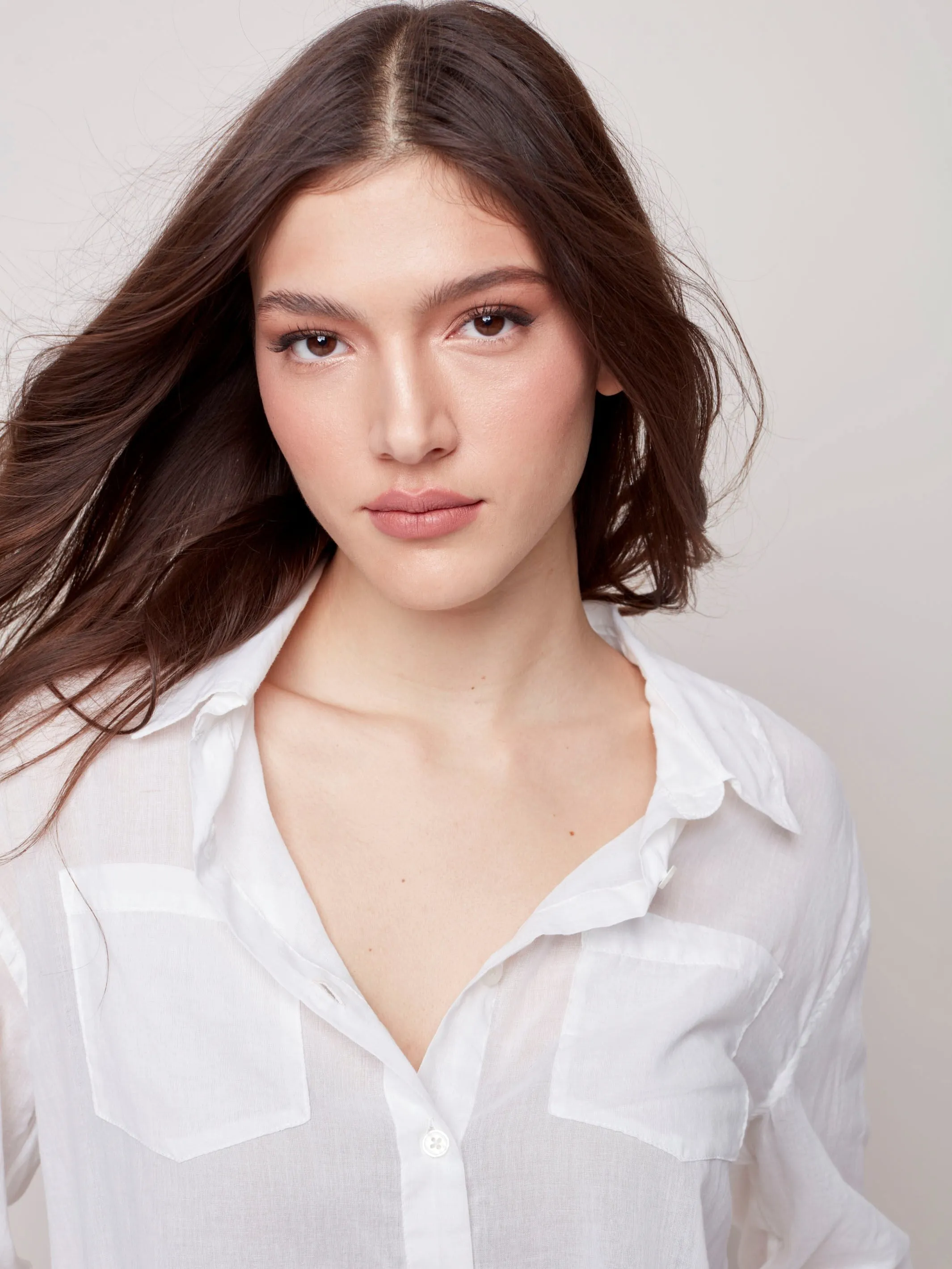 Cotton Voile Button-Down Shirt - White