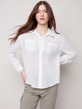 Cotton Voile Button-Down Shirt - White