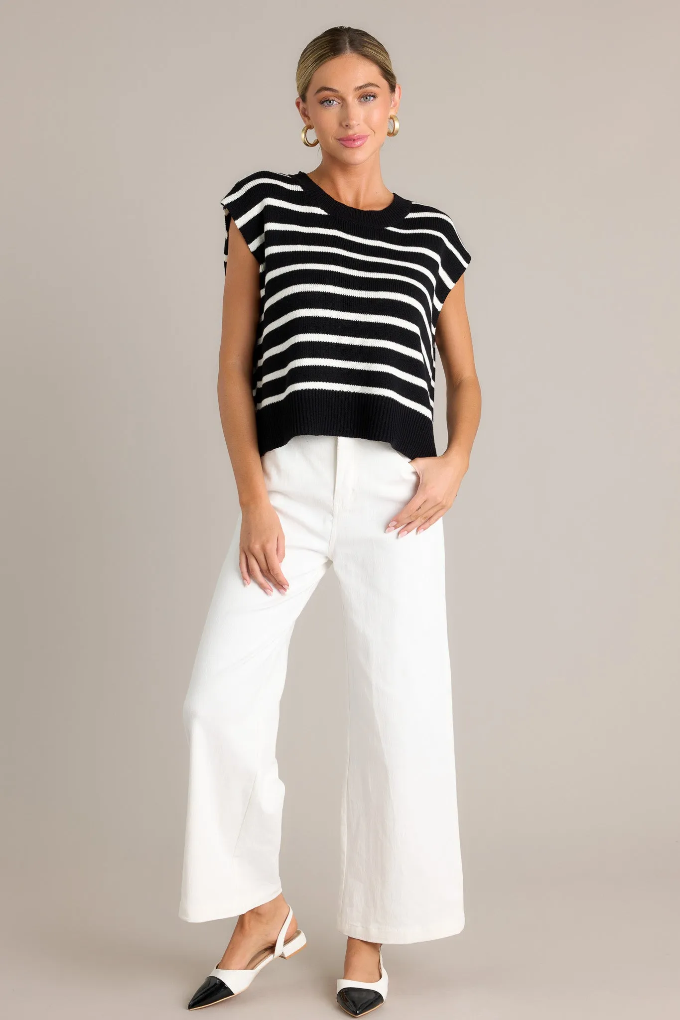 Daring Diva Black Stripe Sweater Top