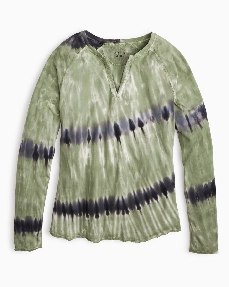 Erin Tie Dye Henley Tee in Diagonal Tie Dye