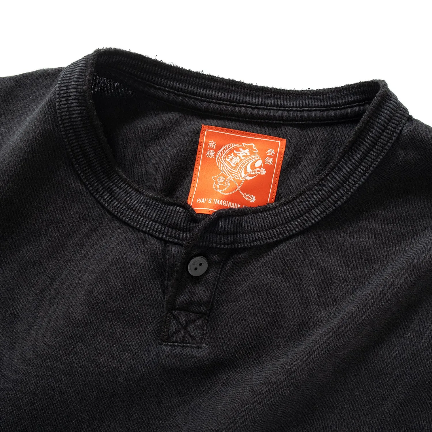 (EX612) Embroidery Henley Neck Long Sleeve Tee
