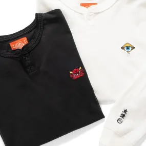(EX612) Embroidery Henley Neck Long Sleeve Tee