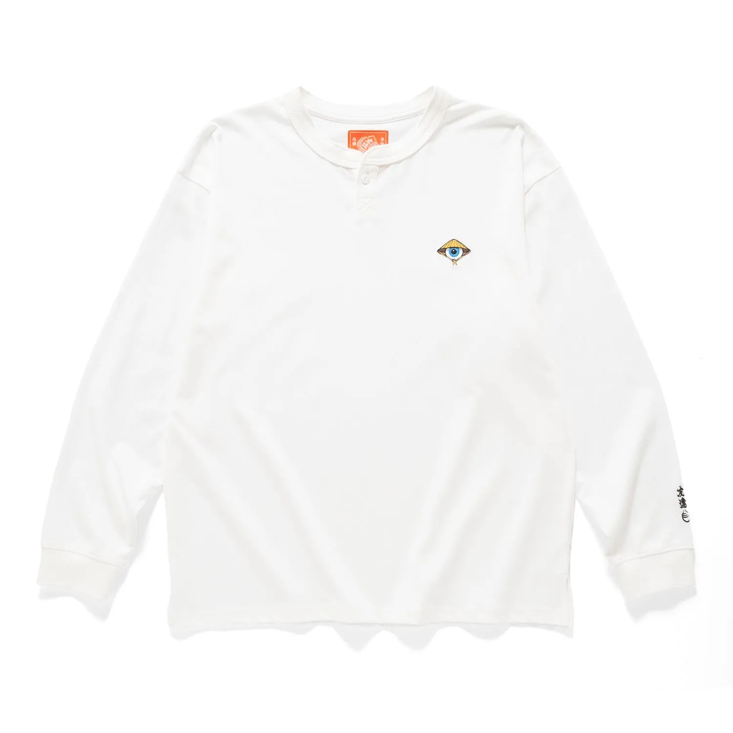 (EX612) Embroidery Henley Neck Long Sleeve Tee