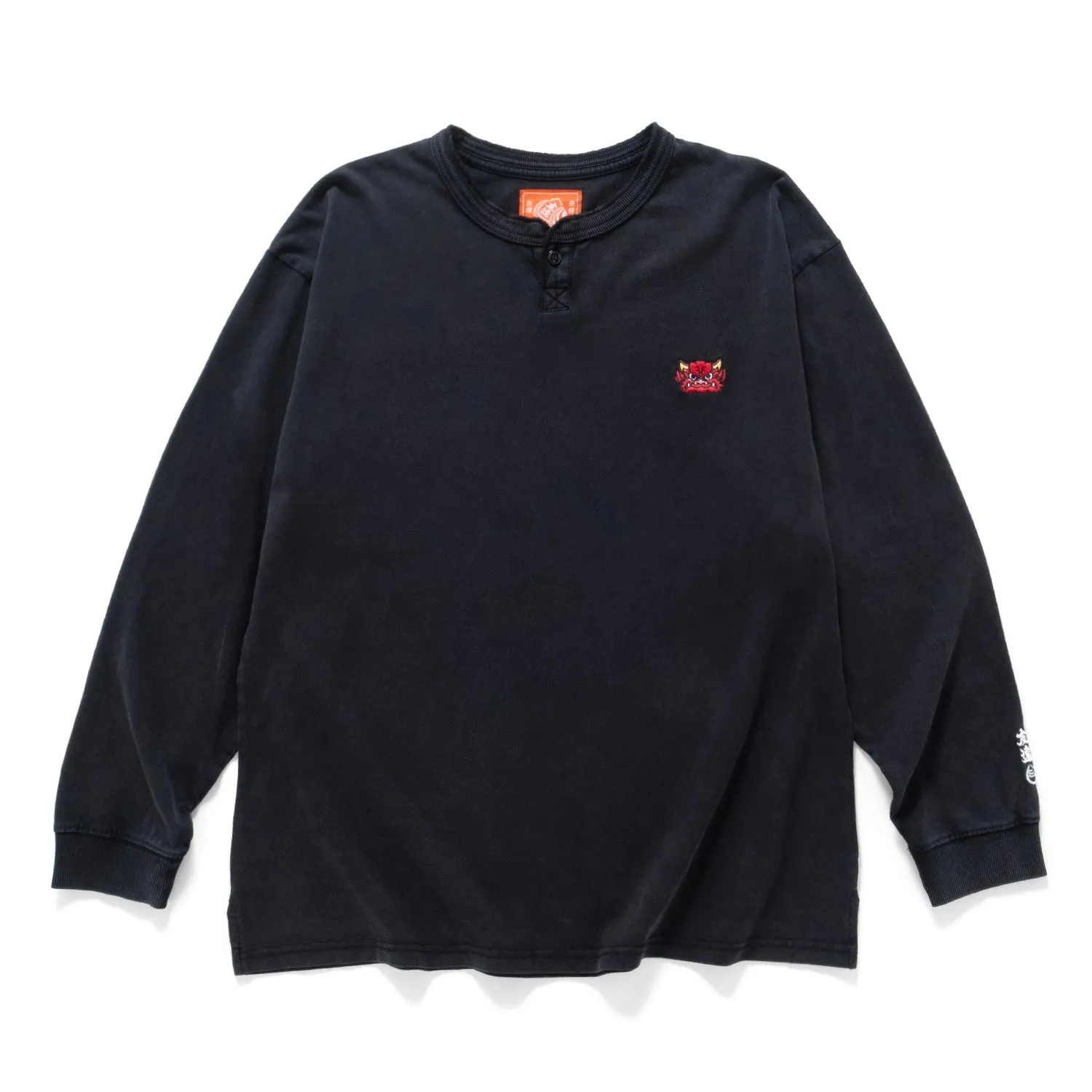 (EX612) Embroidery Henley Neck Long Sleeve Tee