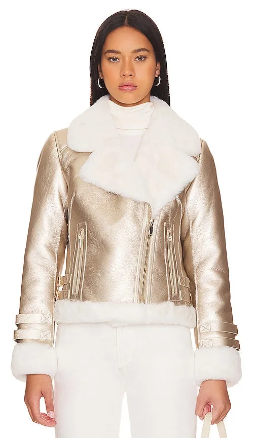 Generation Love Dion Faux Fur Moto Jacket in Metallic Gold