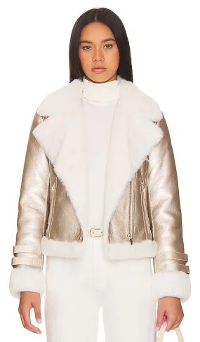 Generation Love Dion Faux Fur Moto Jacket in Metallic Gold