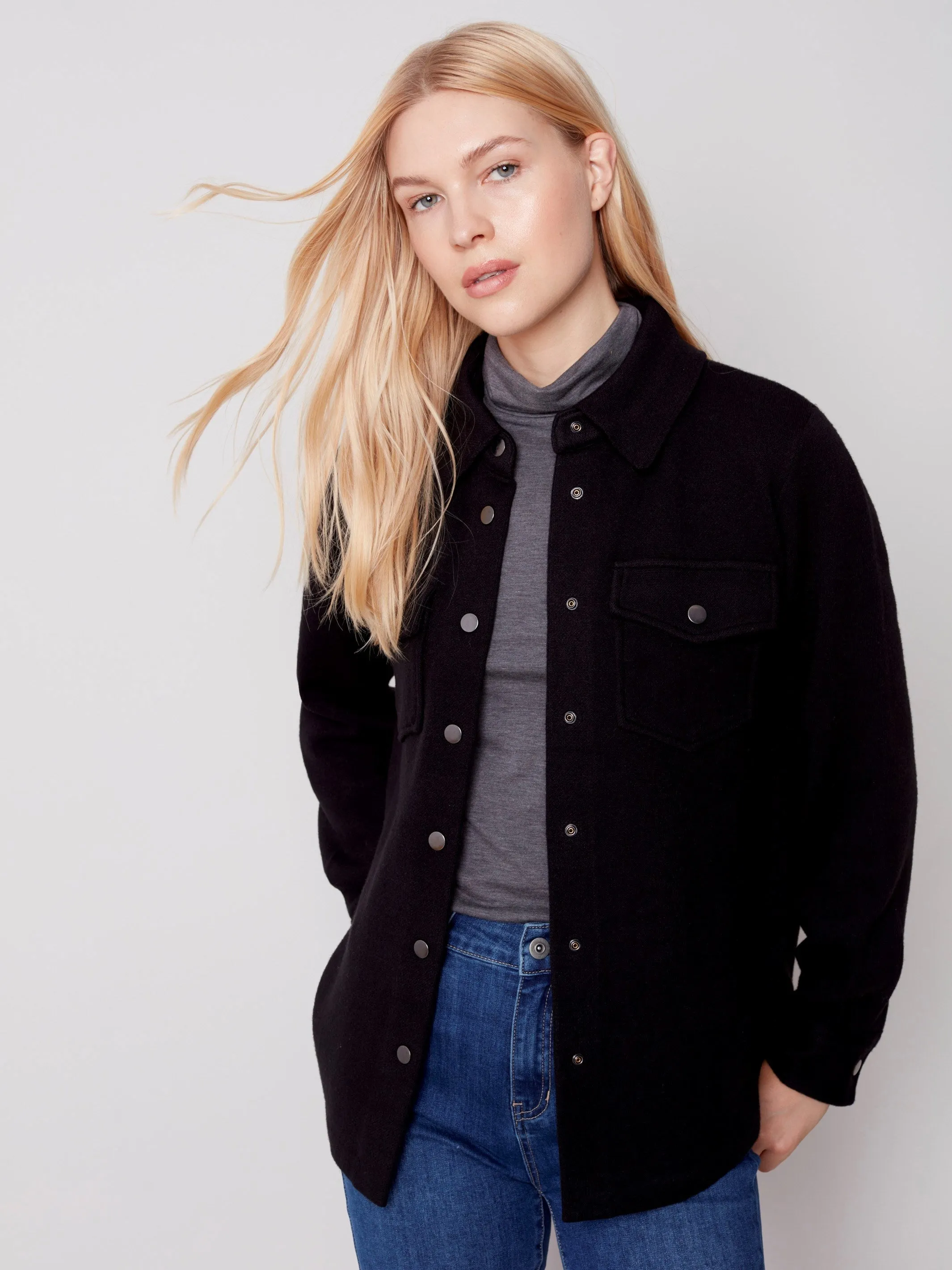 Gutsy Knit Shirt Jacket - Black
