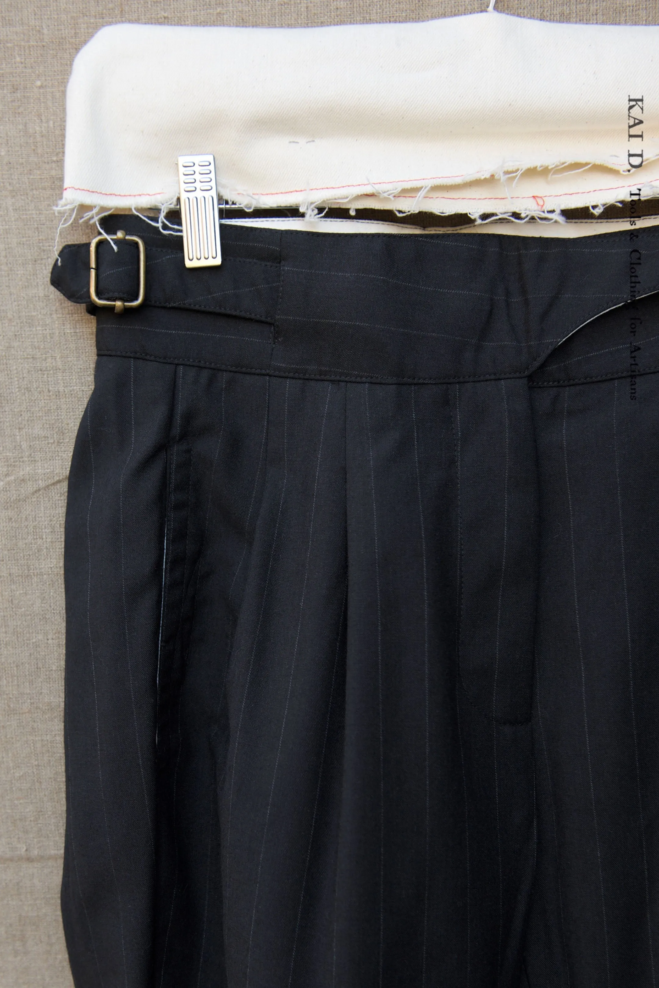 Isa Belted Pants - Pin Stripe Virgin Wool Black- XS, S,M