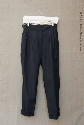 Isa Belted Pants - Pin Stripe Virgin Wool Black- XS, S,M