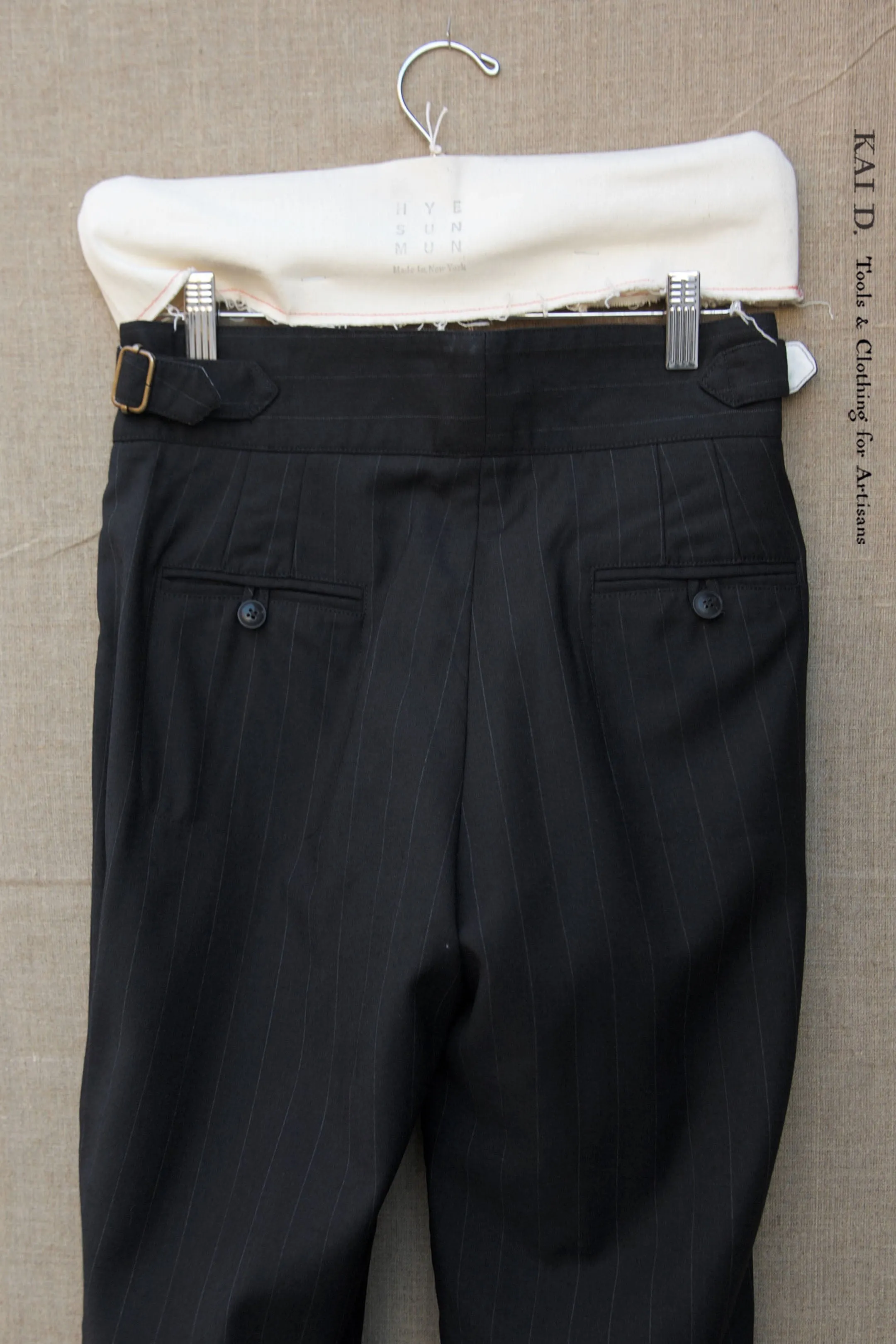 Isa Belted Pants - Pin Stripe Virgin Wool Black- XS, S,M