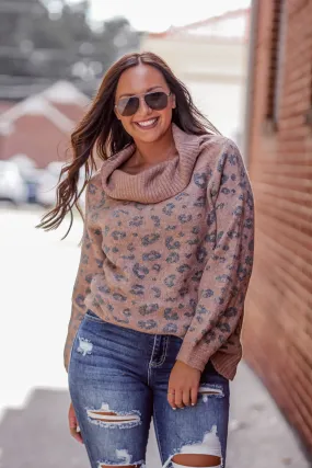 Mocha Leopard Off Shoulder Knit Sweater