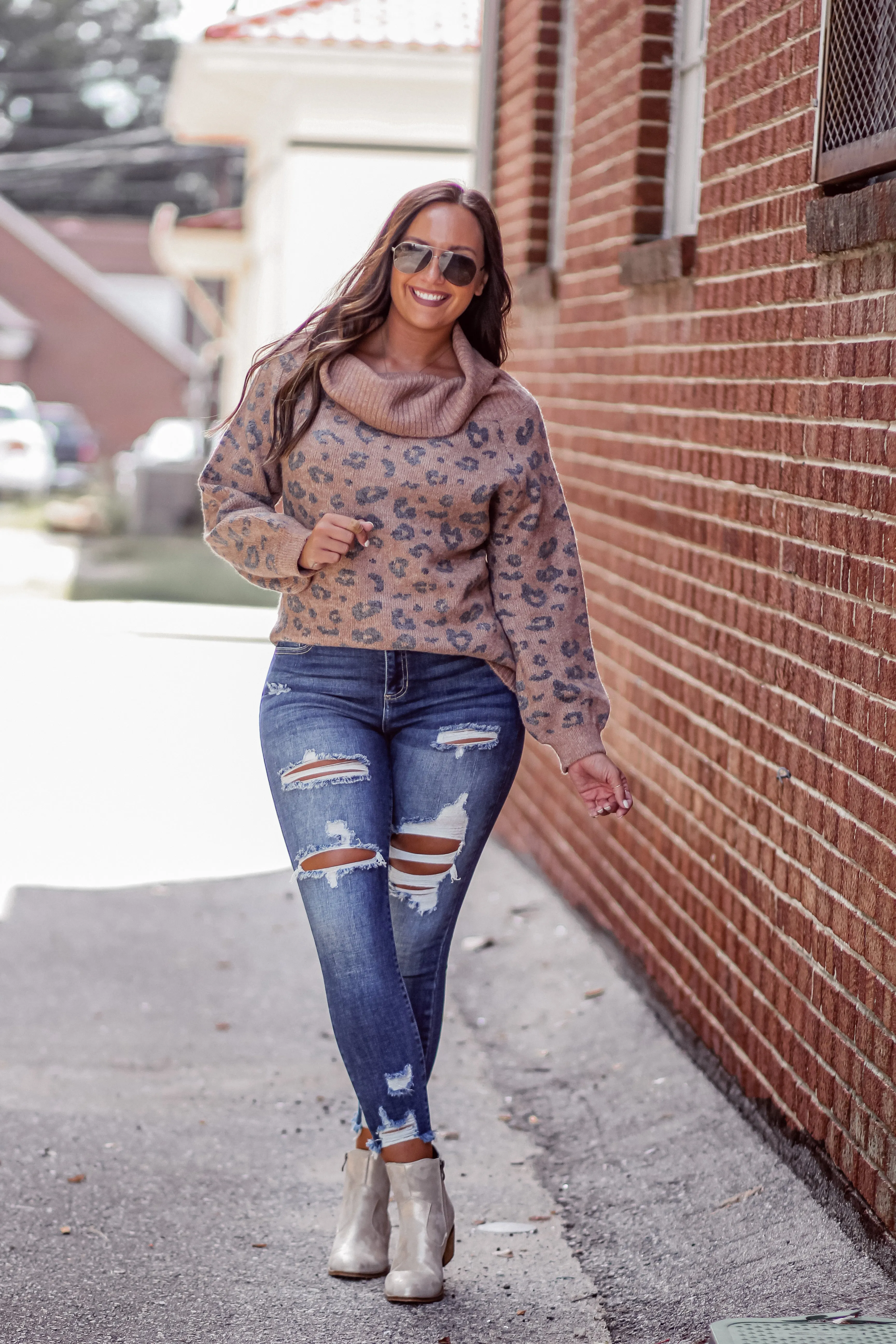 Mocha Leopard Off Shoulder Knit Sweater