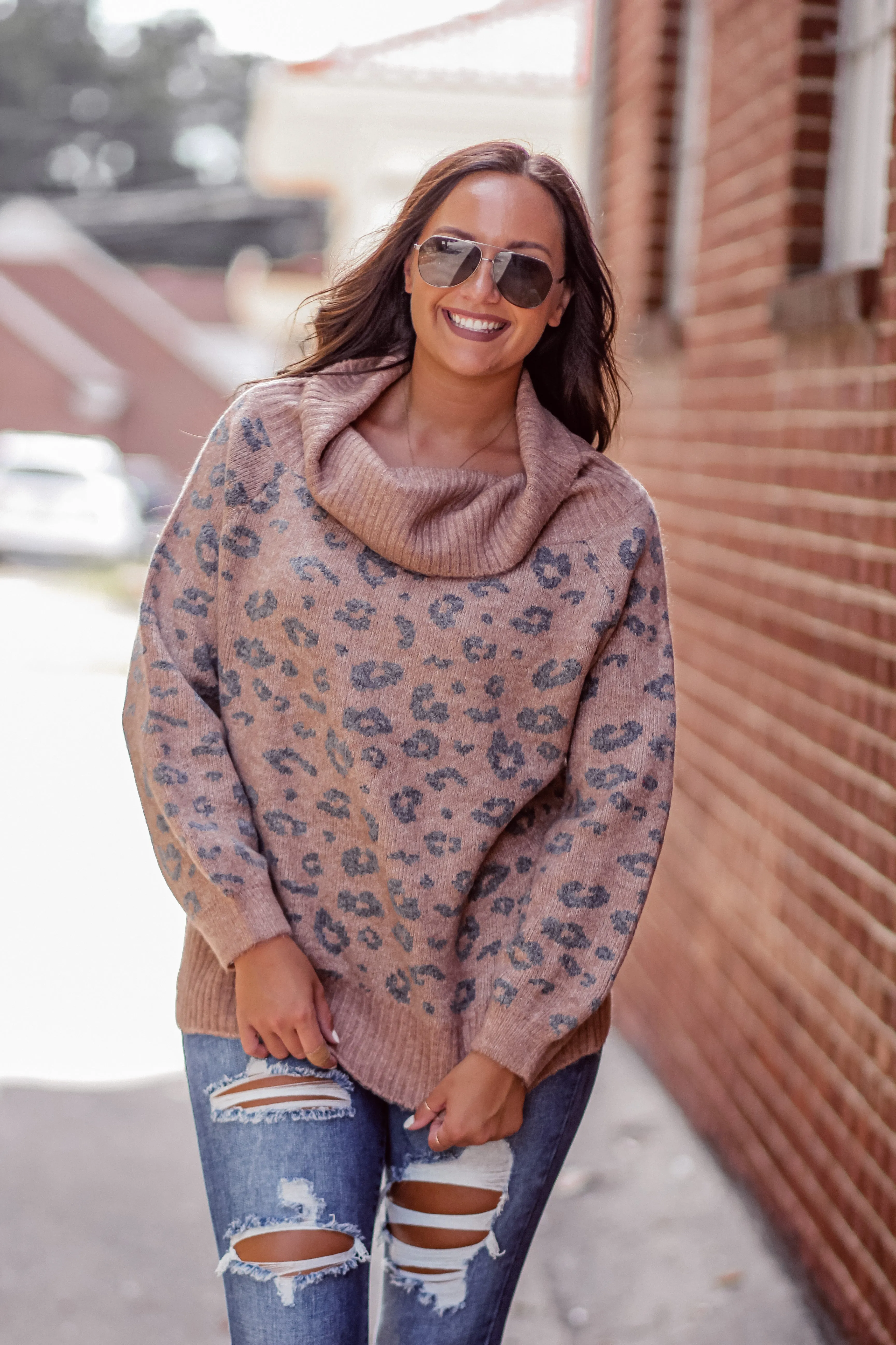 Mocha Leopard Off Shoulder Knit Sweater