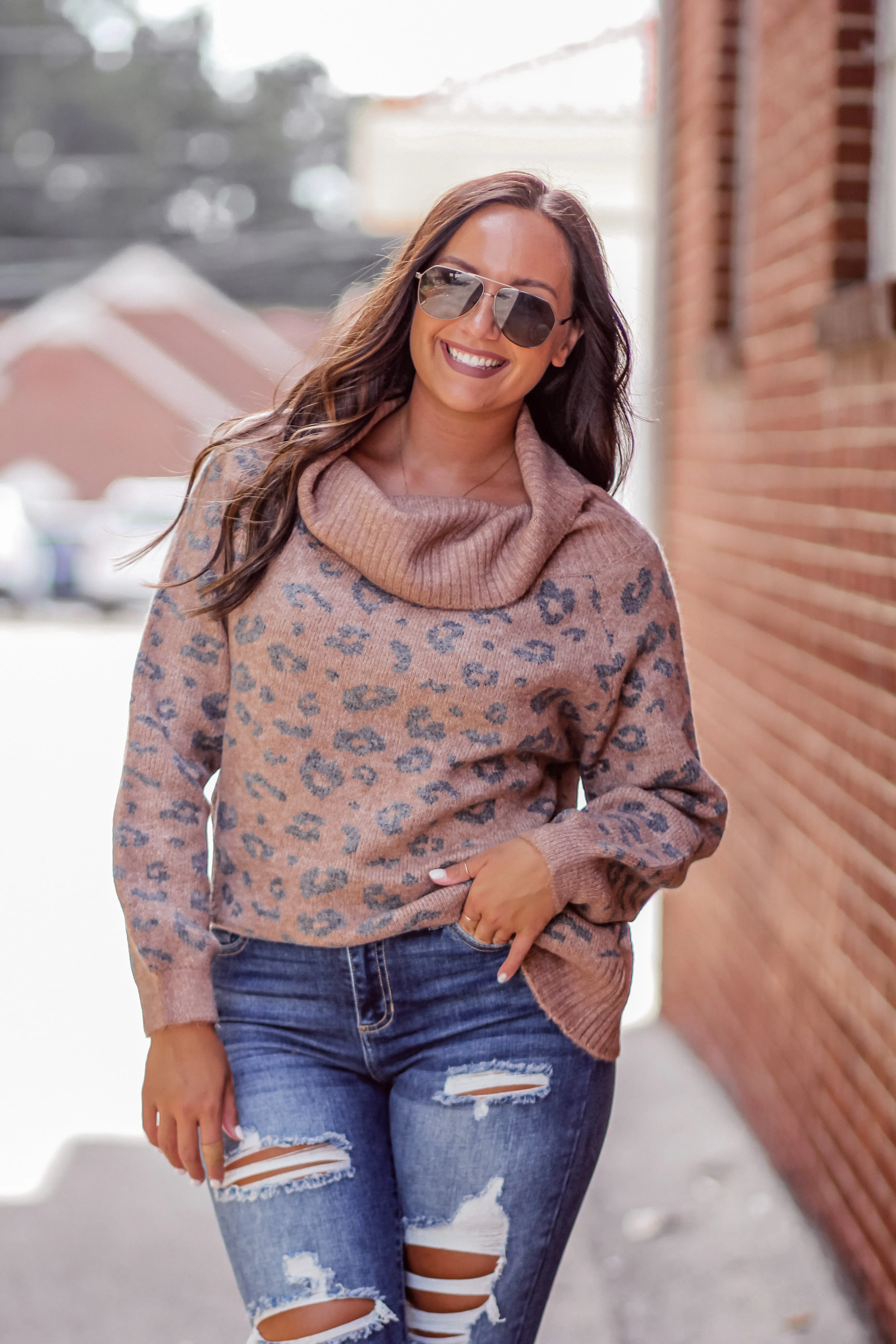 Mocha Leopard Off Shoulder Knit Sweater