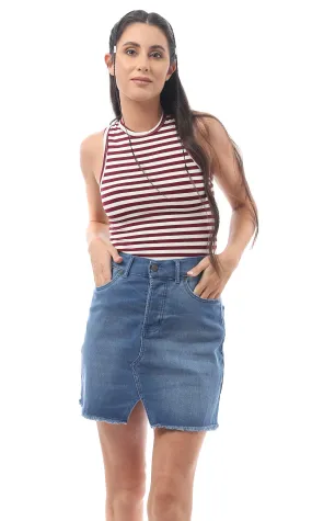 O171427 Striped Rayon Multicolour Crop Top