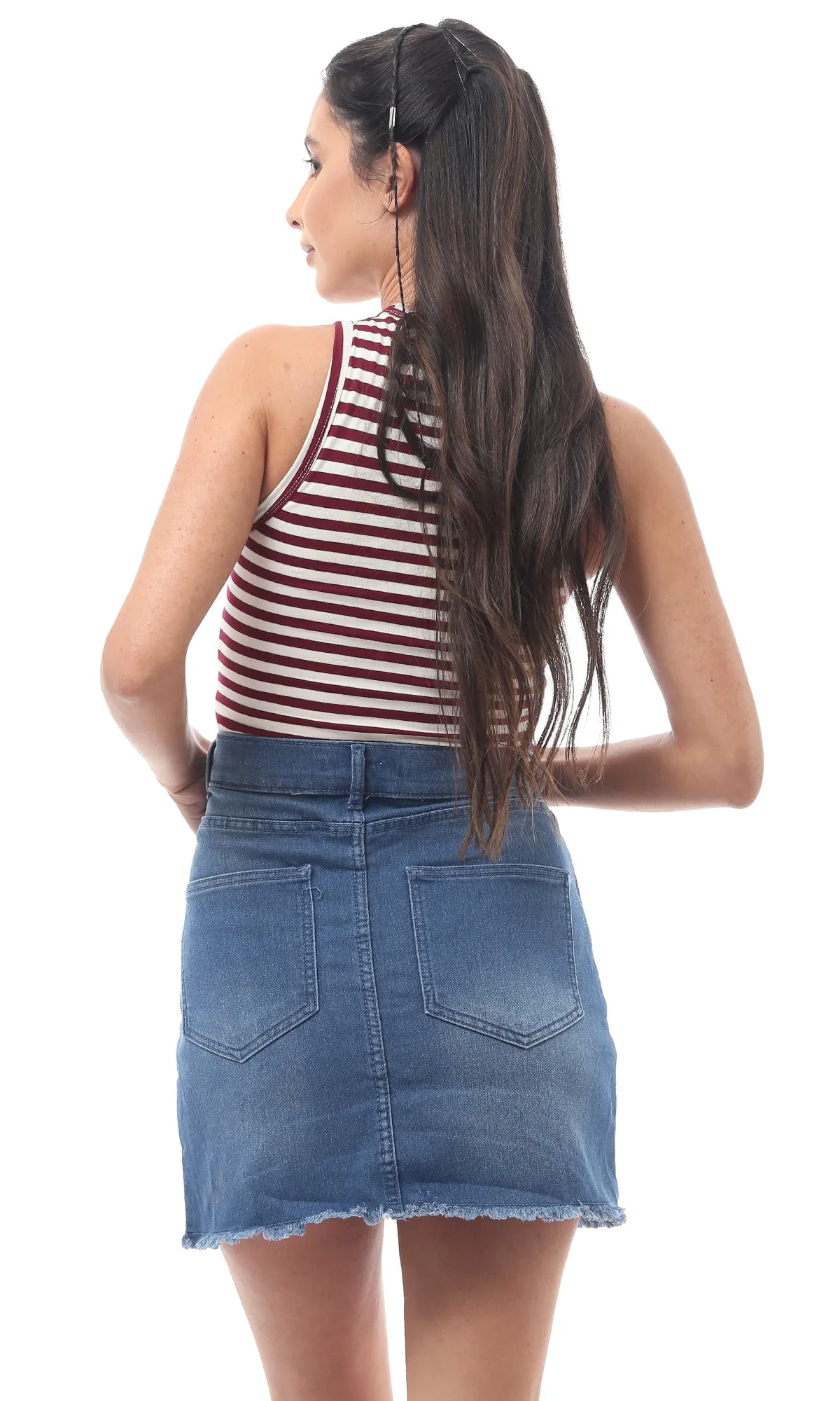 O171427 Striped Rayon Multicolour Crop Top