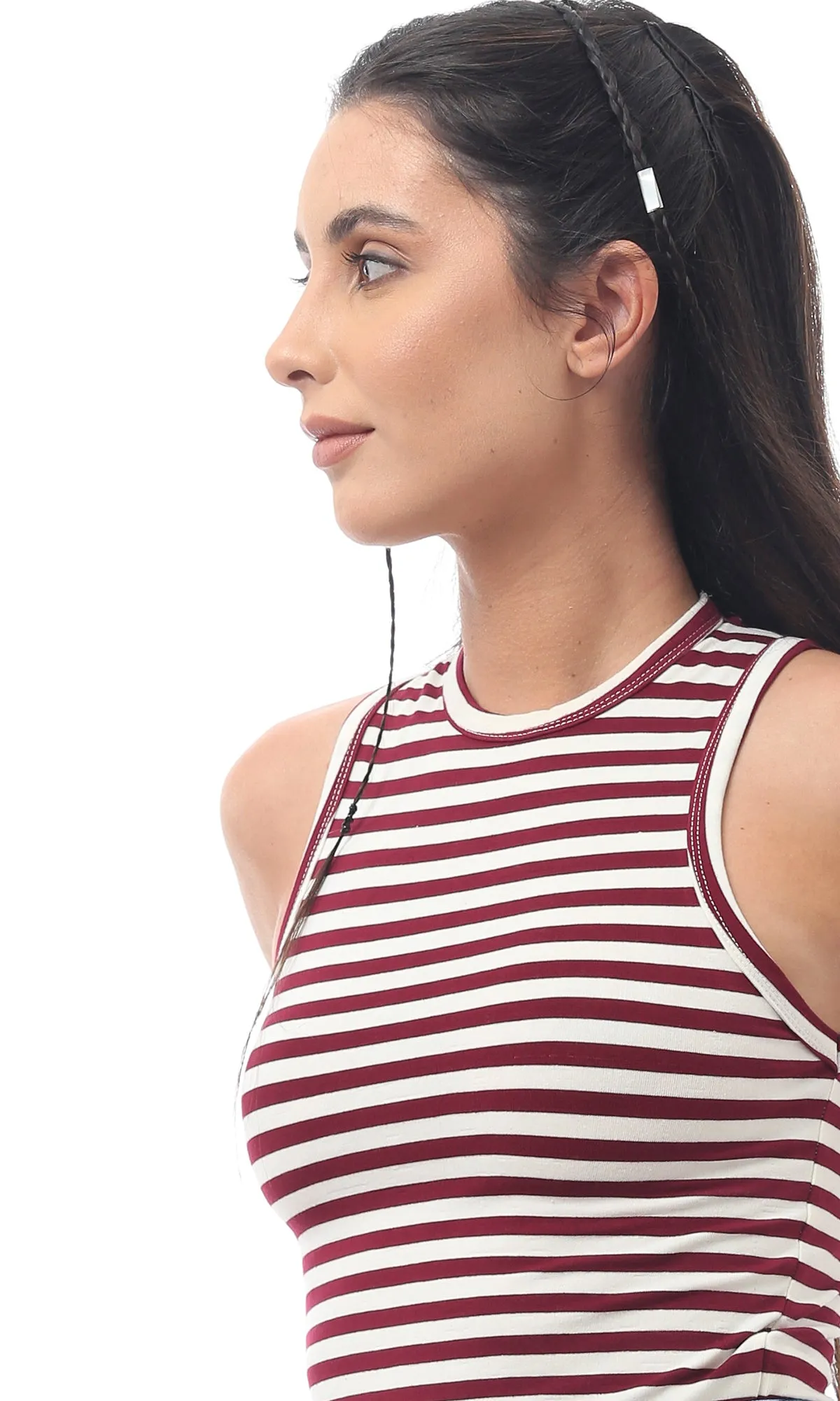 O171427 Striped Rayon Multicolour Crop Top