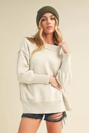 ONLINE EXCLUSIVE Aemi Co Ribbed Hem Side Slit Round Neck Sweater