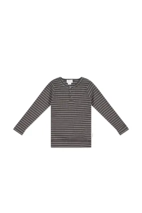 Organic Cotton Modal Long Sleeve Henley - Daily Stripe Wolf/Cloud