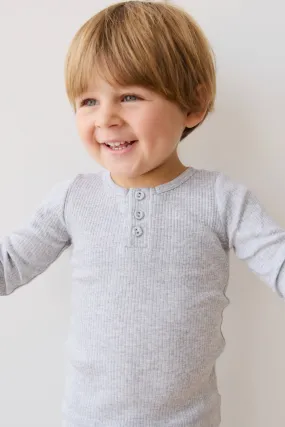 Organic Cotton Modal Long Sleeve Henley - Light Grey Marle