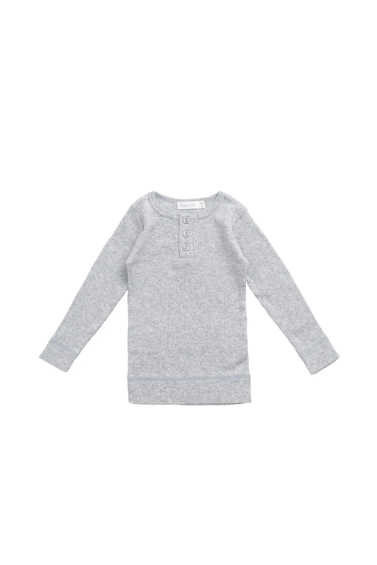 Organic Cotton Modal Long Sleeve Henley - Light Grey Marle