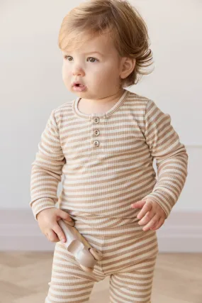 Organic Cotton Modal Long Sleeve Henley  - Narrow Stripe Baker/Cloud