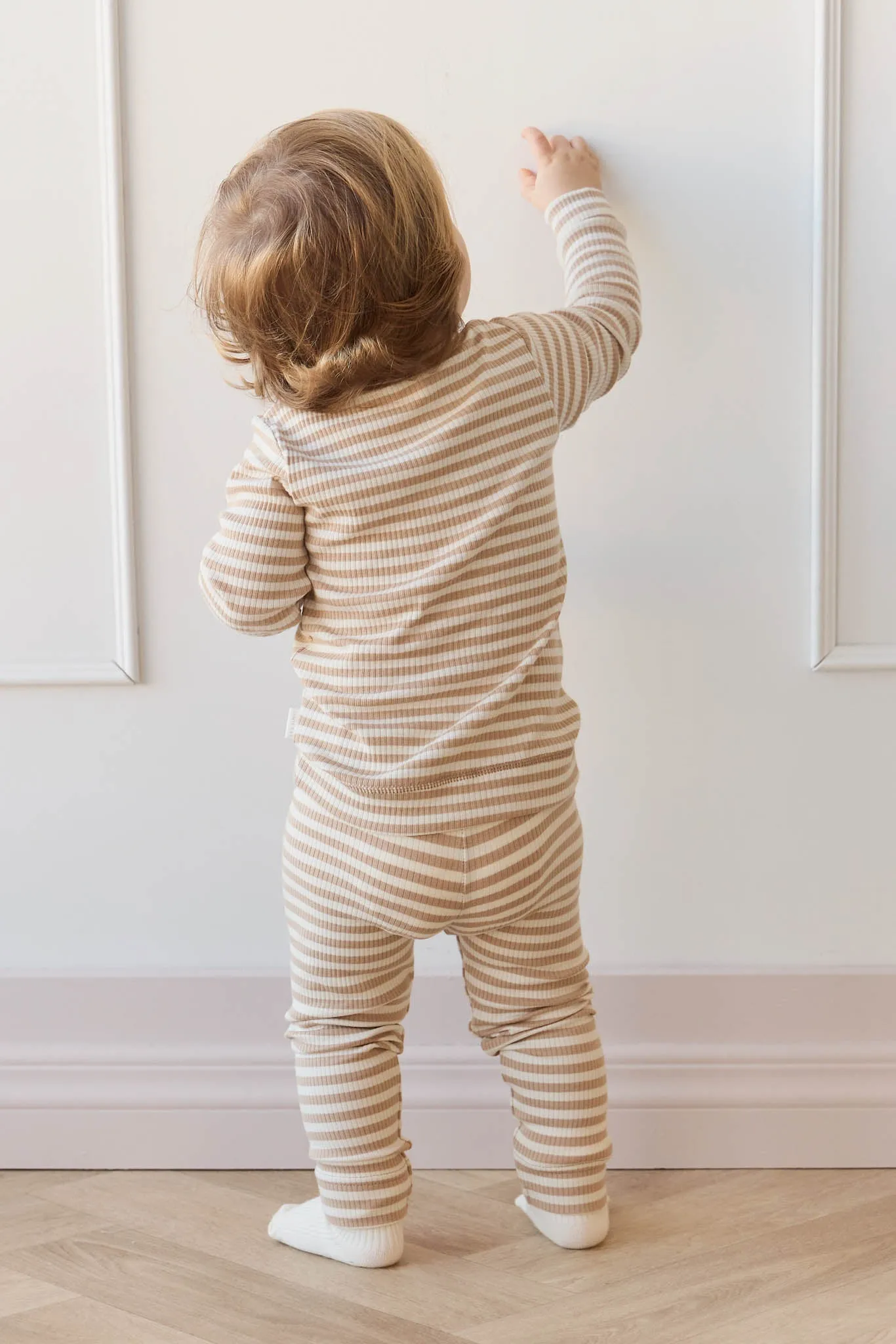Organic Cotton Modal Long Sleeve Henley  - Narrow Stripe Baker/Cloud