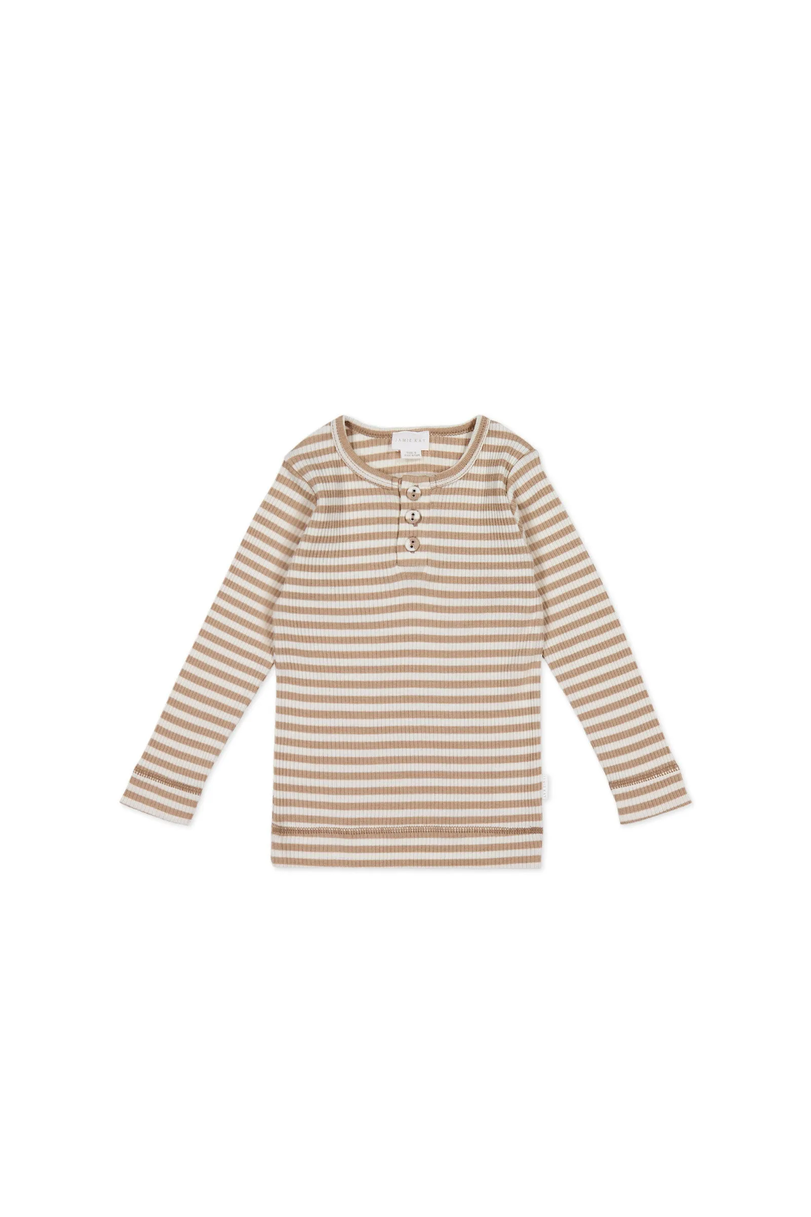 Organic Cotton Modal Long Sleeve Henley  - Narrow Stripe Baker/Cloud